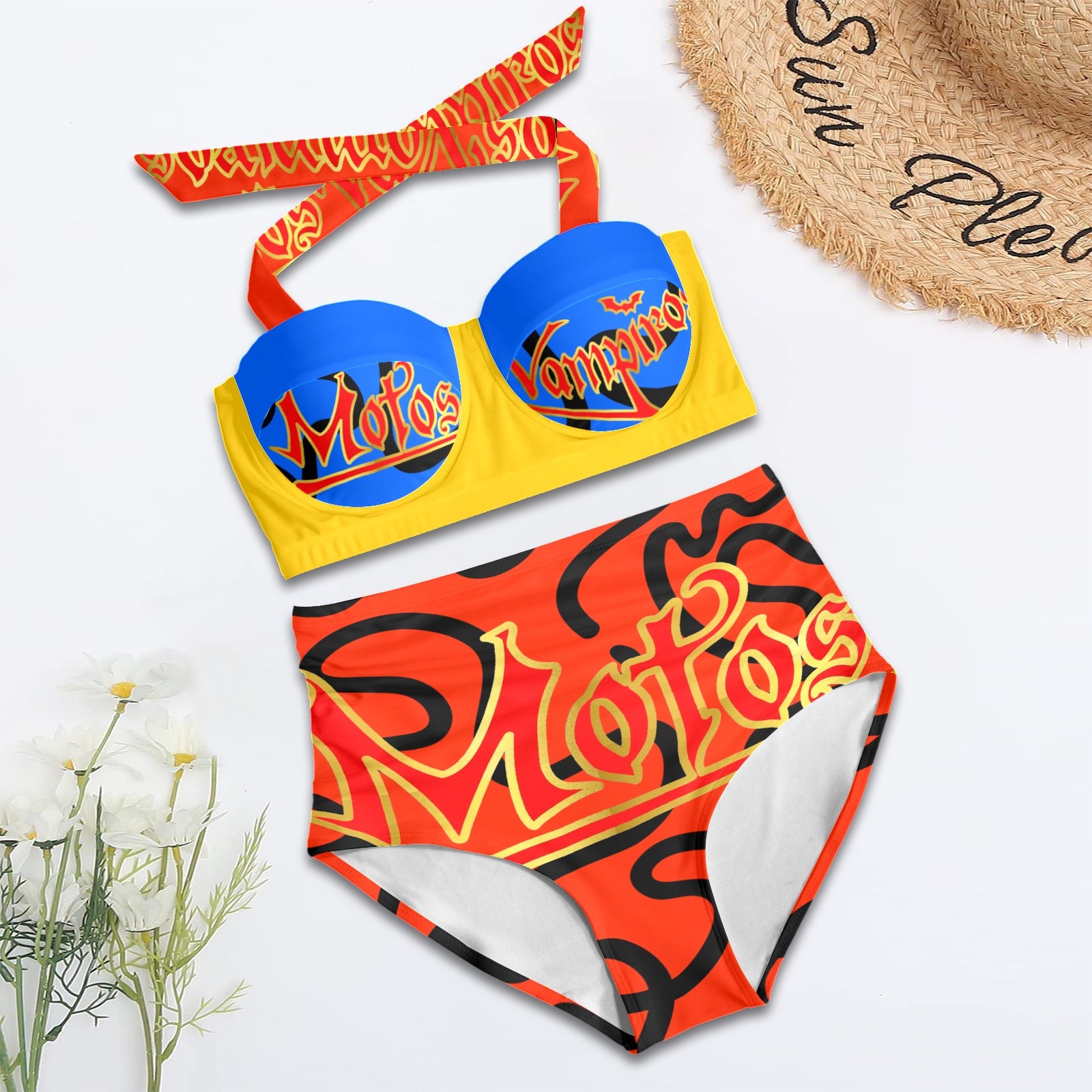 All-Over Print Women's High-Waisted Halter Bikini Set