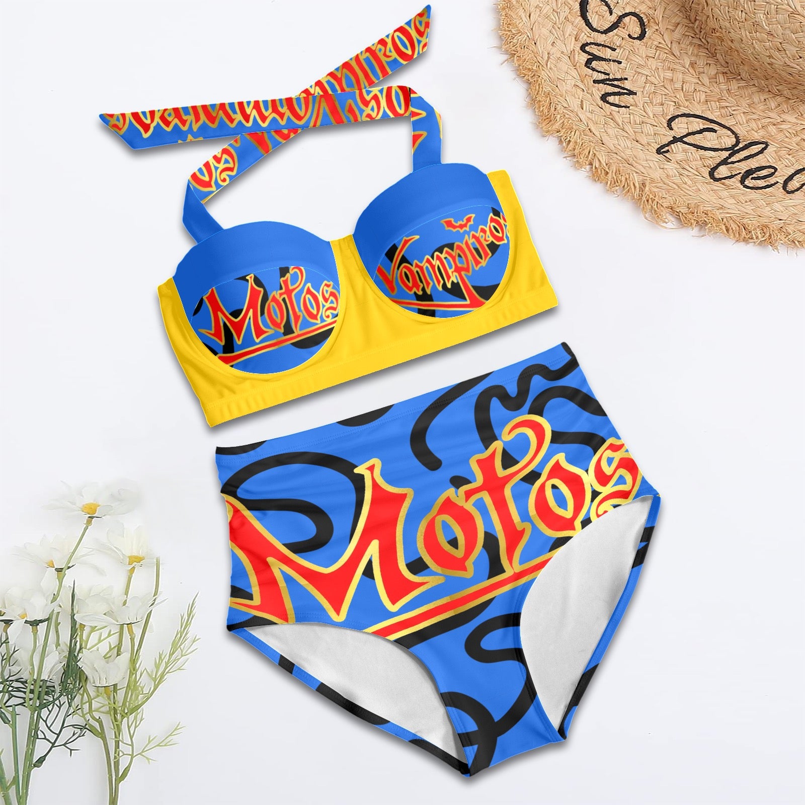 All-Over Print Women's High-Waisted Halter Bikini Set