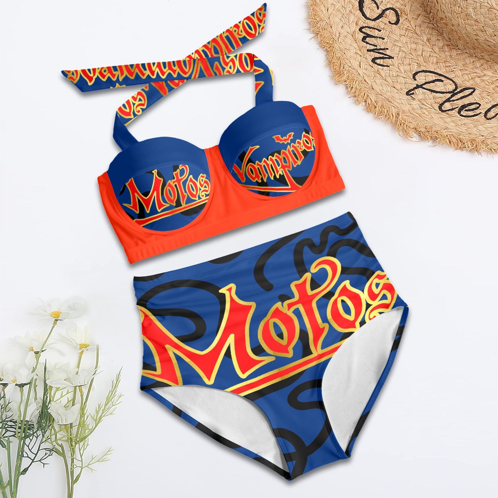 All-Over Print Women's High-Waisted Halter Bikini Set