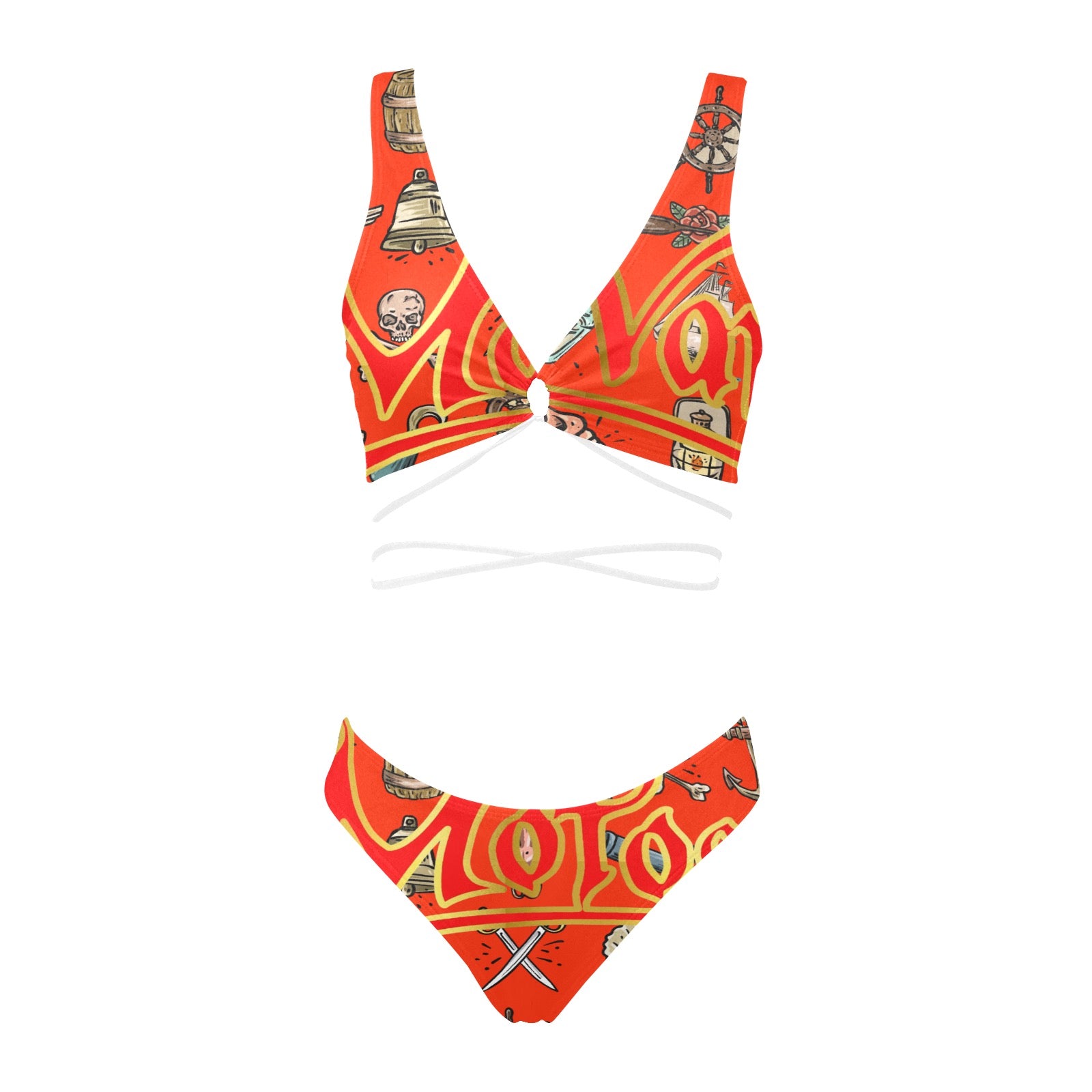All-Over Print Women Cross String Bikini Set