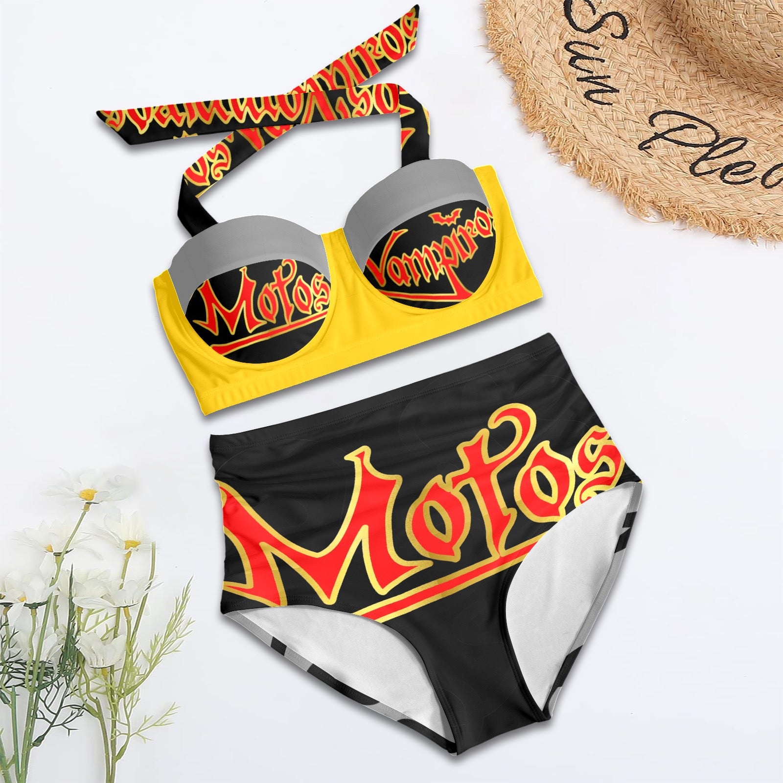 All-Over Print Women's High-Waisted Halter Bikini Set