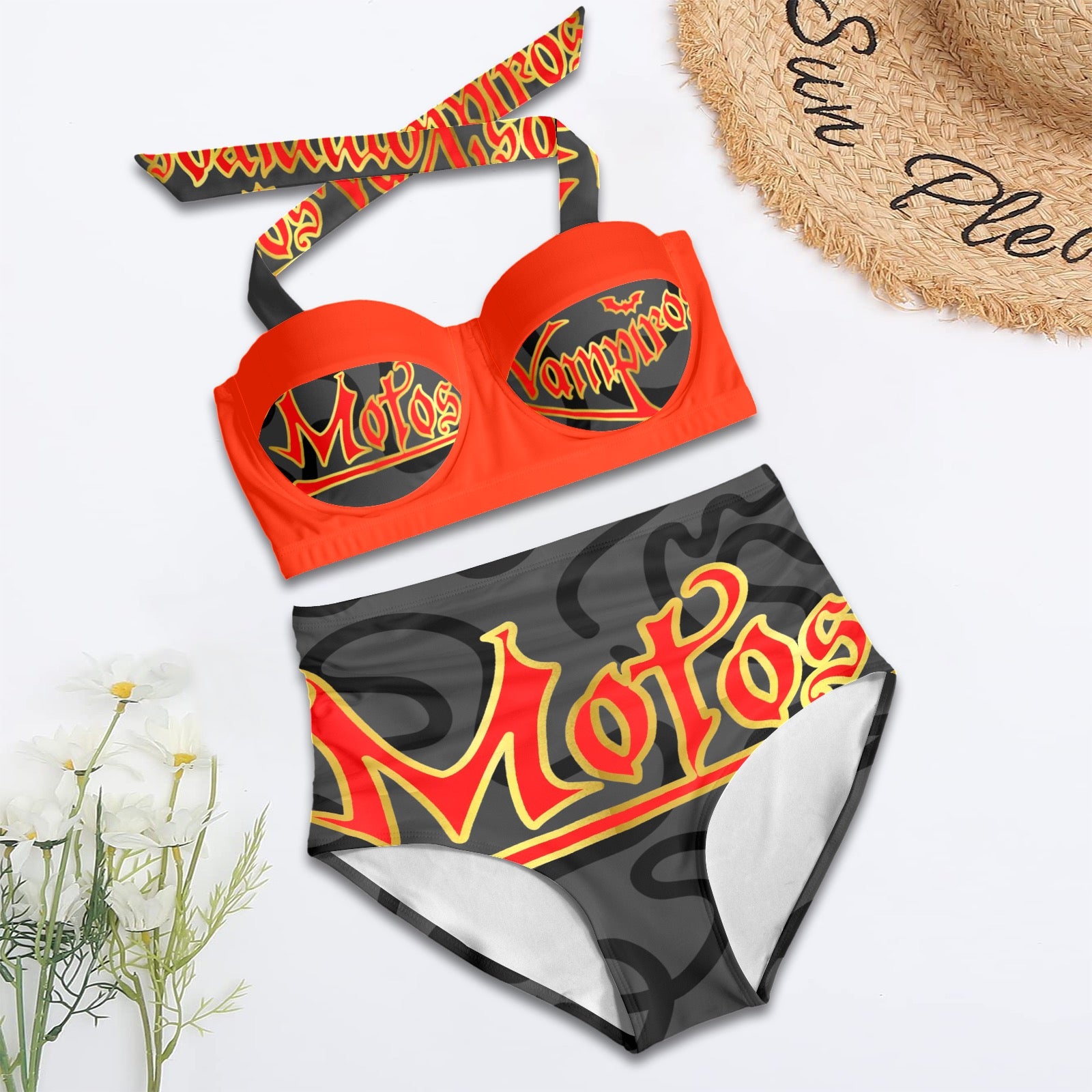 All-Over Print Women's High-Waisted Halter Bikini Set