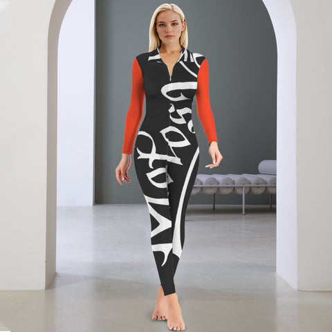 All-Over Print Women's Long Sleeve Skinny Fit Jumpsuit