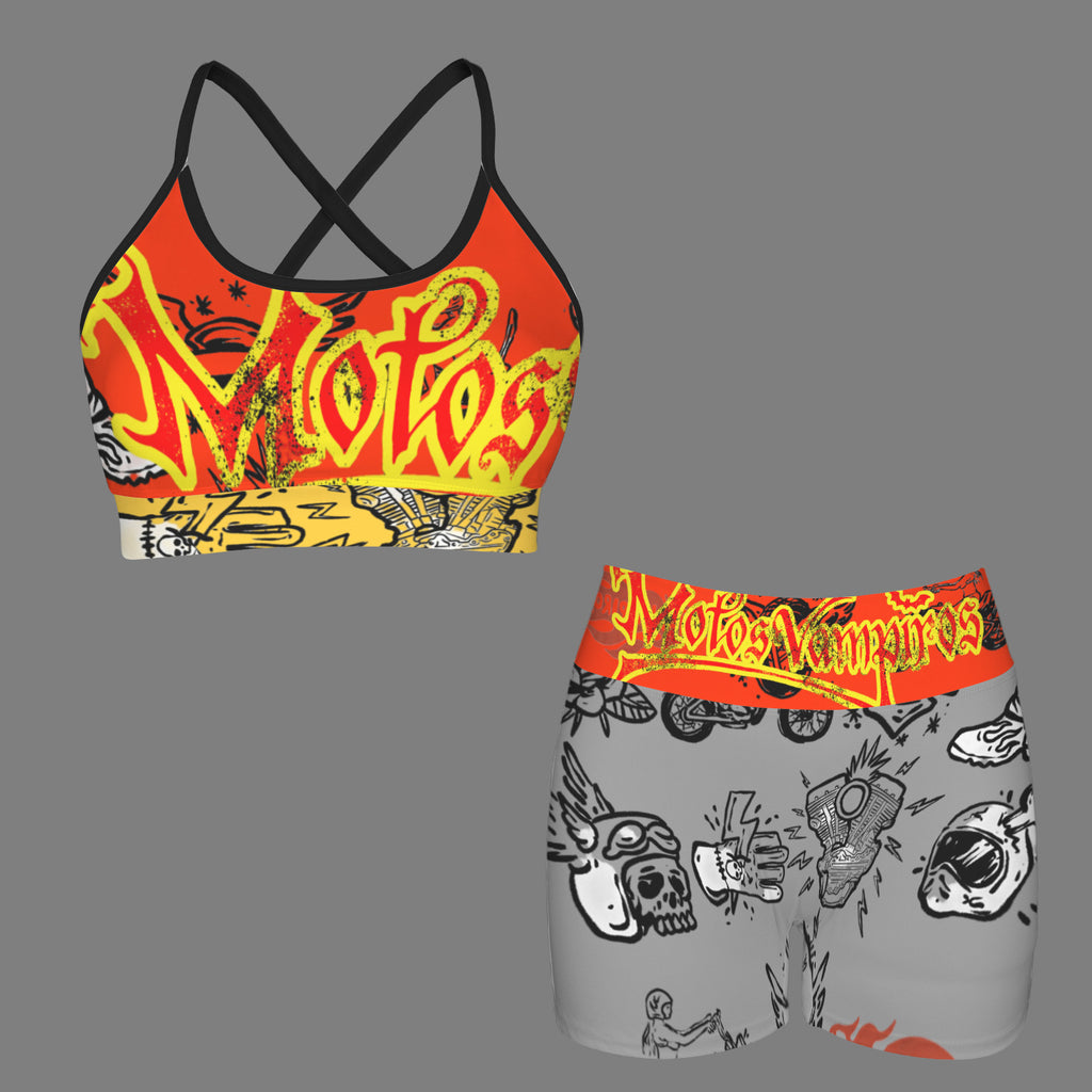 Custom Personalized Strappy Back Sports Bra & High Waist Shorts Sports Set