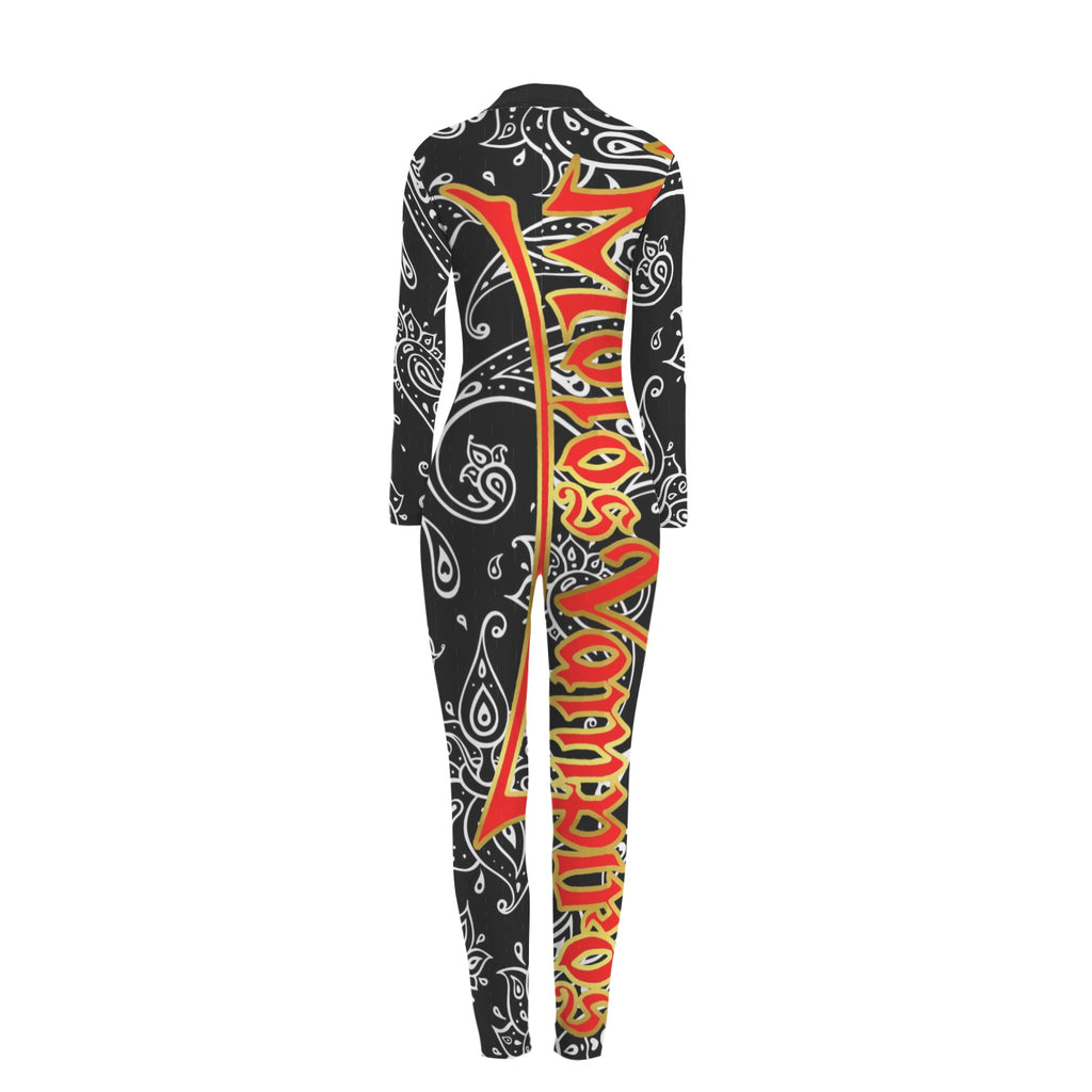 All-Over Print Women's Long Sleeve Skinny Fit Jumpsuit