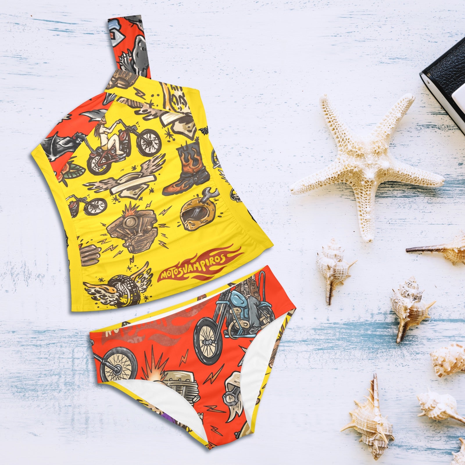 All-Over Print Women's One-Shoulder Bikini Set