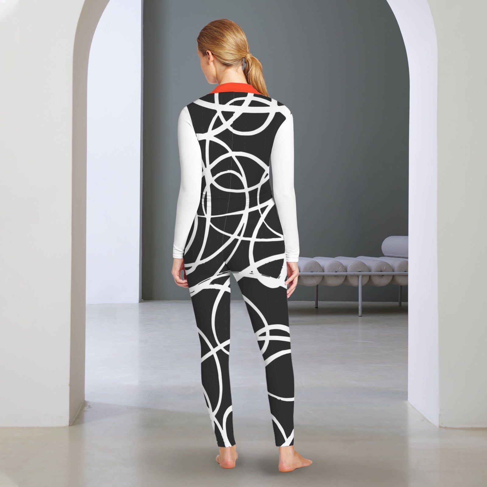 All-Over Print Women's Long Sleeve Skinny Fit Jumpsuit