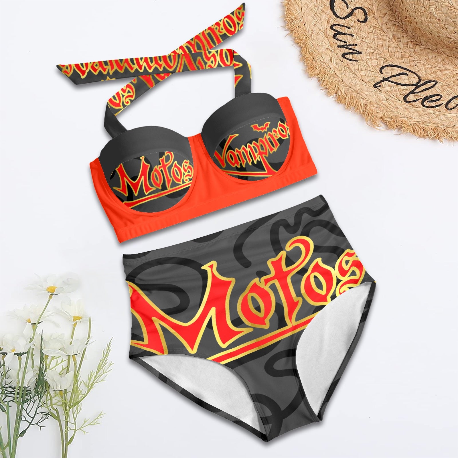 All-Over Print Women's High-Waisted Halter Bikini Set