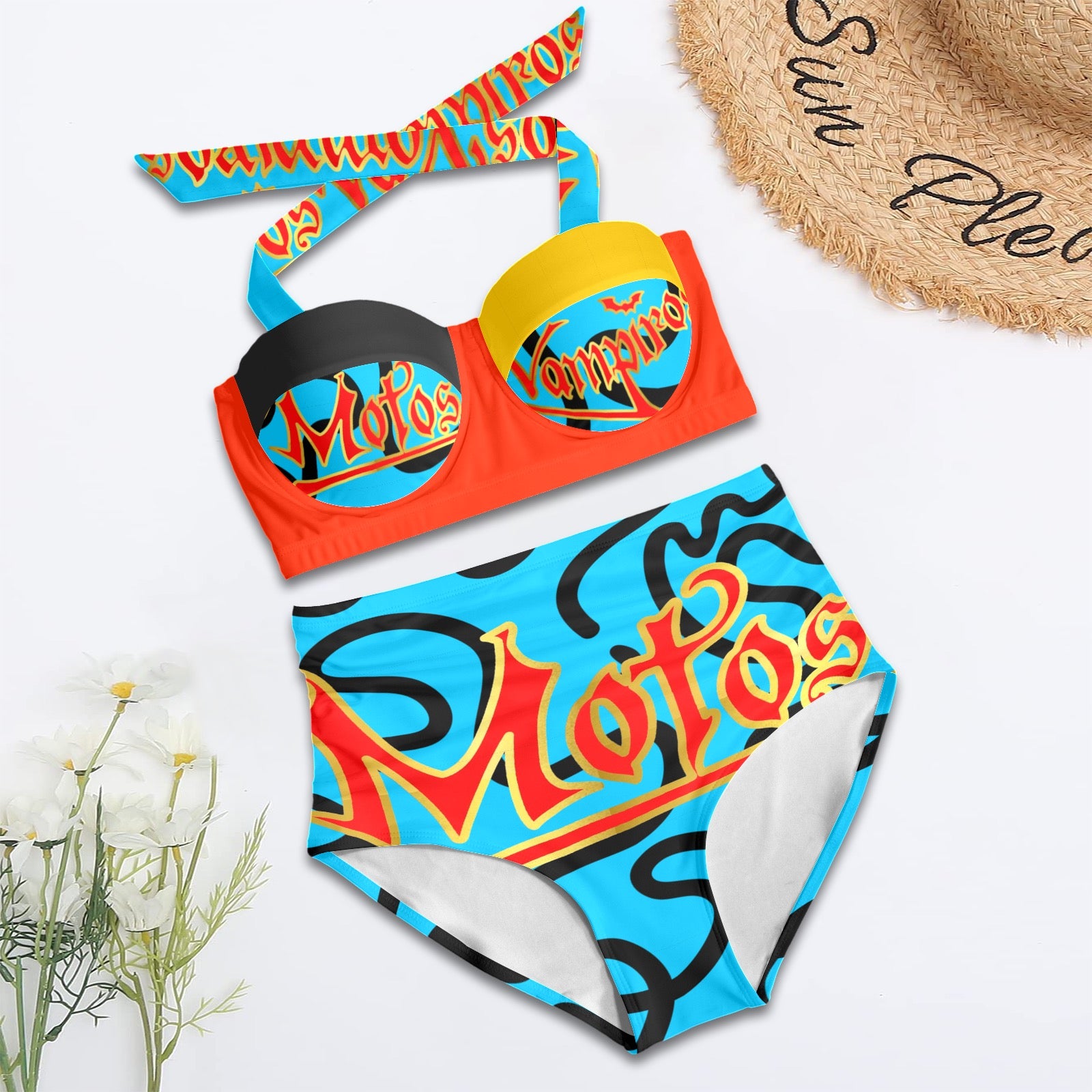 All-Over Print Women's High-Waisted Halter Bikini Set