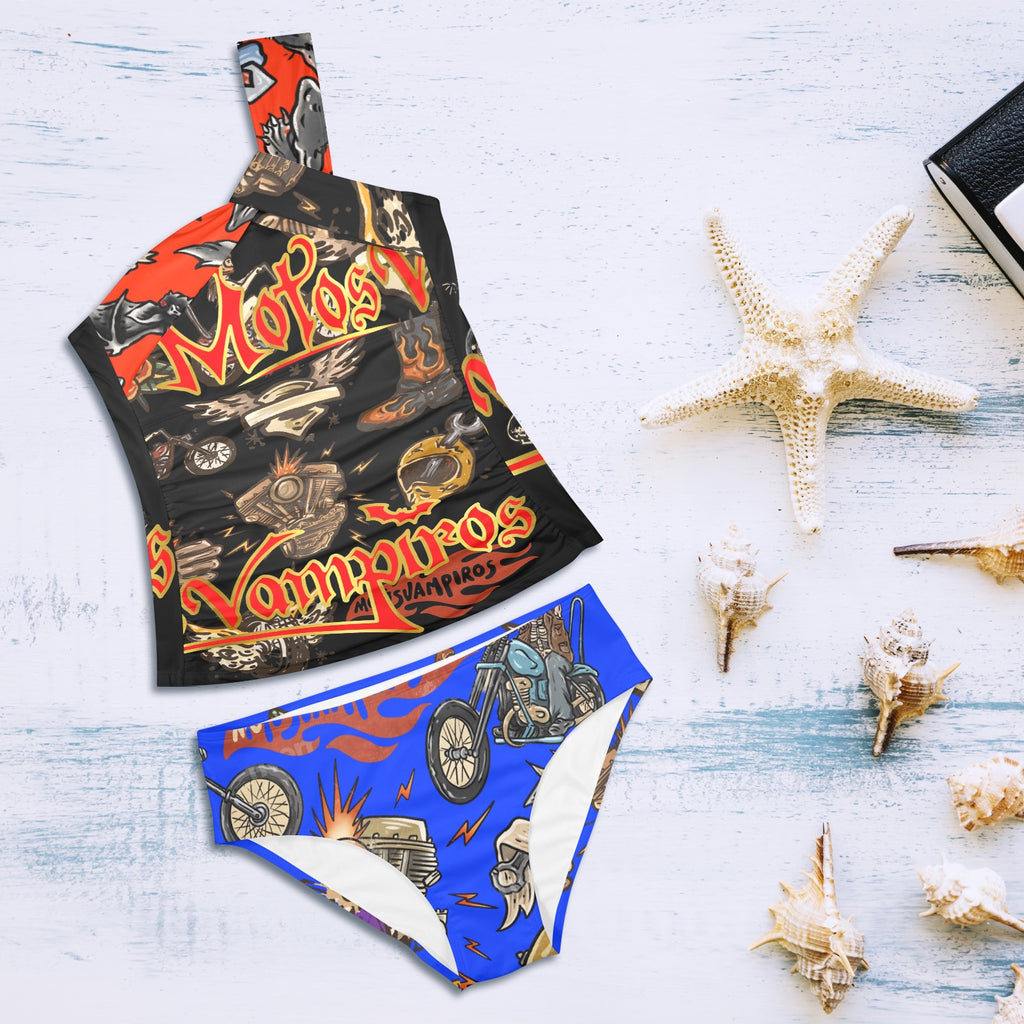 All-Over Print Women's One-Shoulder Bikini Set