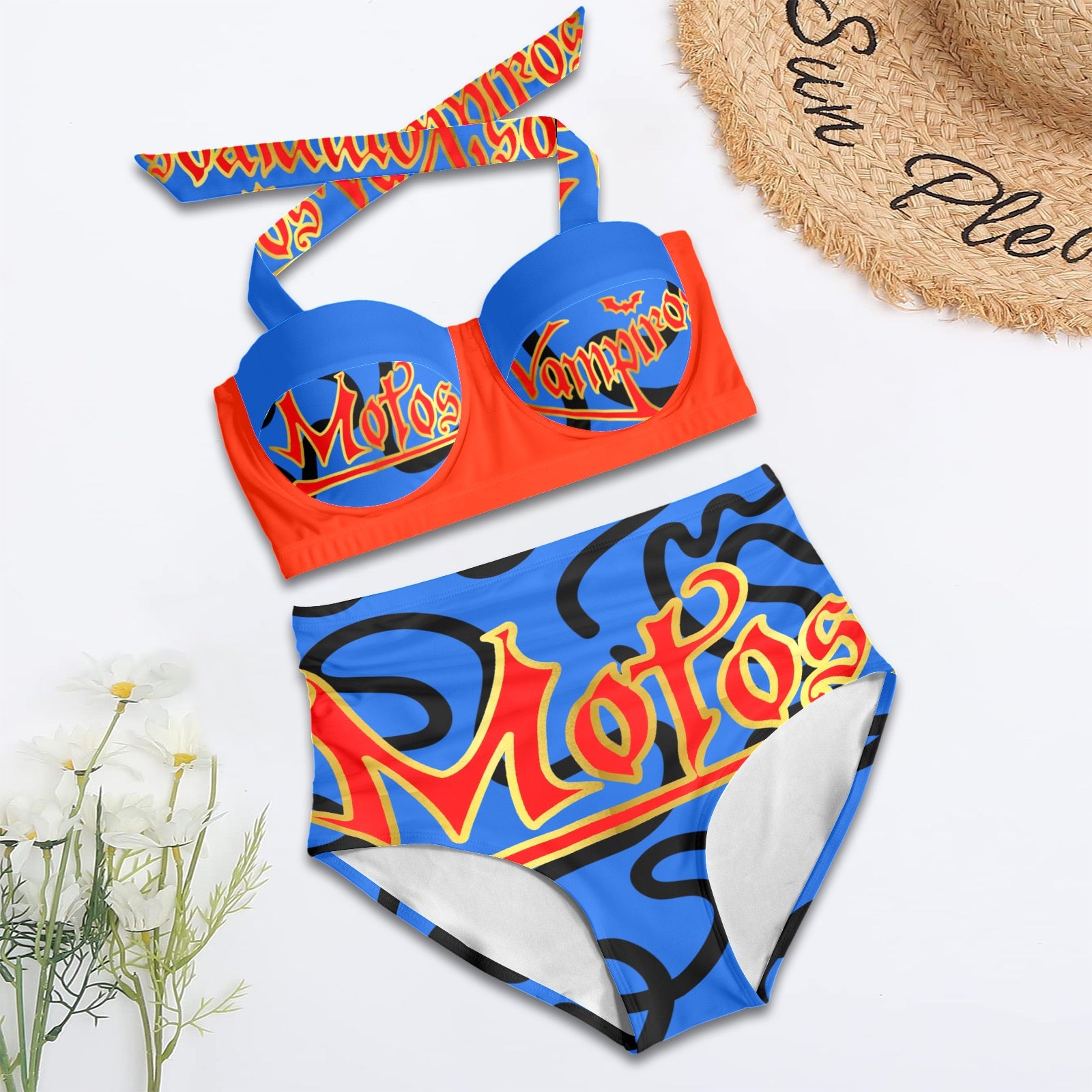 All-Over Print Women's High-Waisted Halter Bikini Set