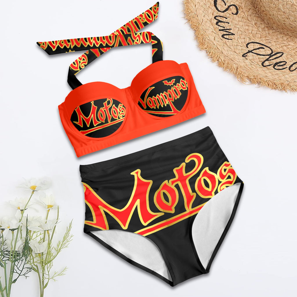 All-Over Print Women's High-Waisted Halter Bikini Set