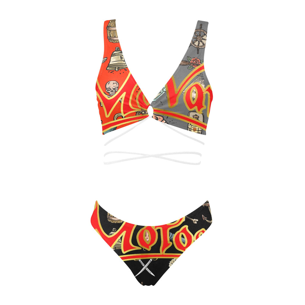 All-Over Print Women Cross String Bikini Set