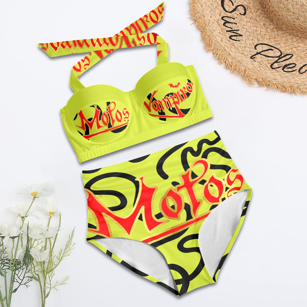 All-Over Print Women's High-Waisted Halter Bikini Set