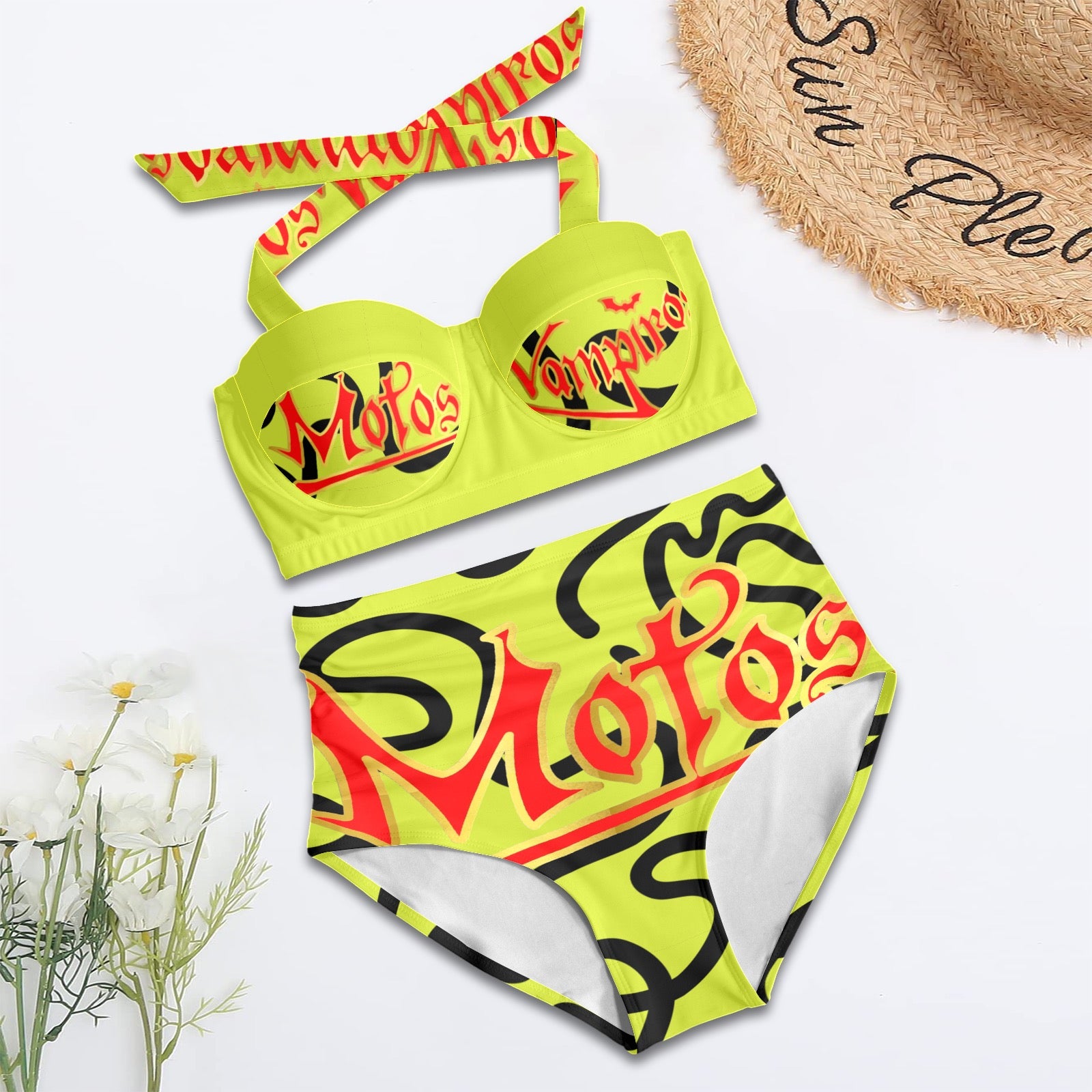 All-Over Print Women's High-Waisted Halter Bikini Set