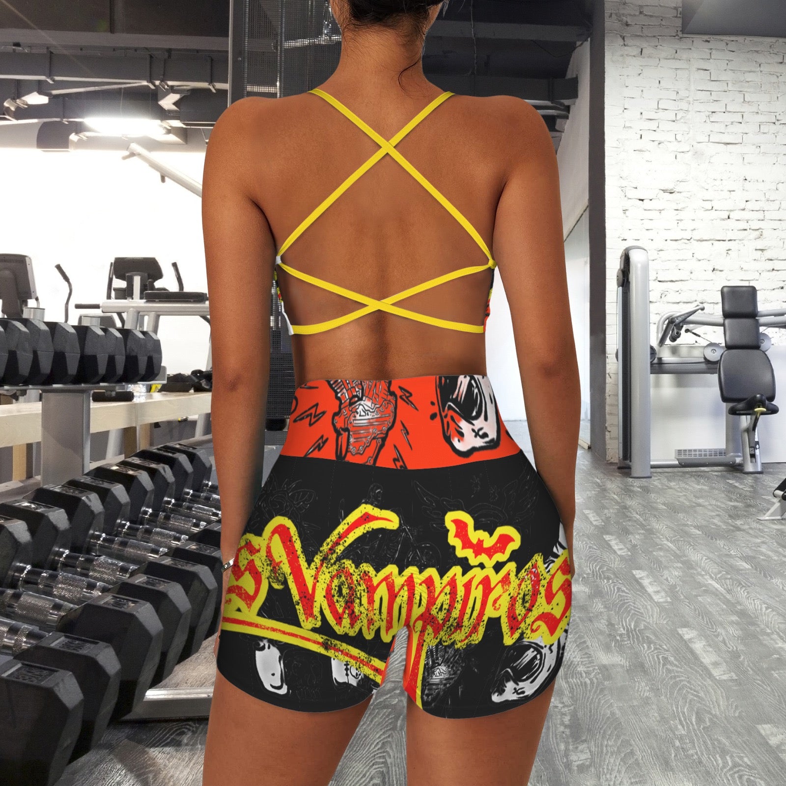 Custom Personalized Strappy Back Sports Bra & High Waist Shorts Sports Set