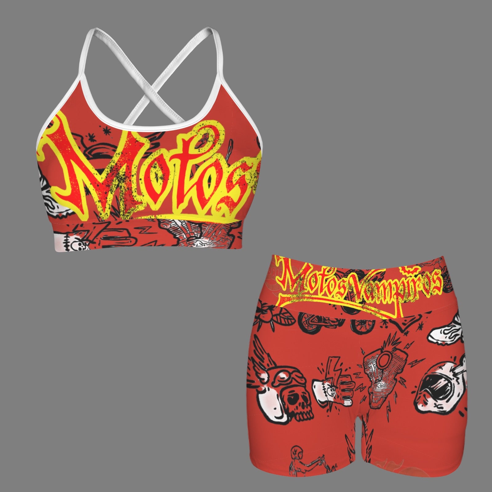 Custom Personalized Strappy Back Sports Bra & High Waist Shorts Sports Set