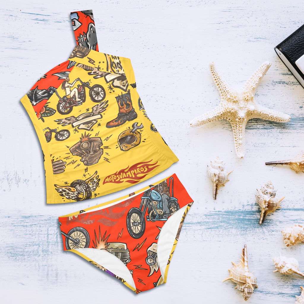 All-Over Print Women's One-Shoulder Bikini Set