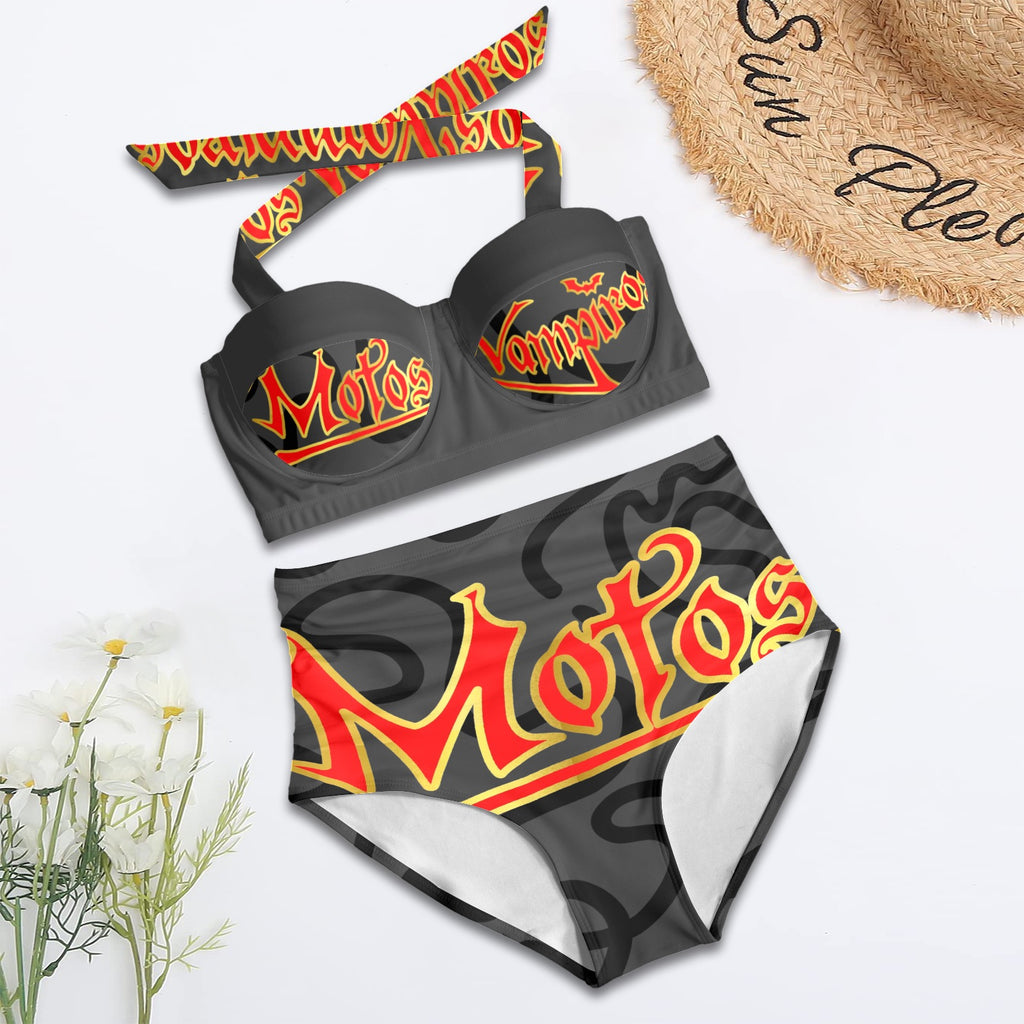 All-Over Print Women's High-Waisted Halter Bikini Set