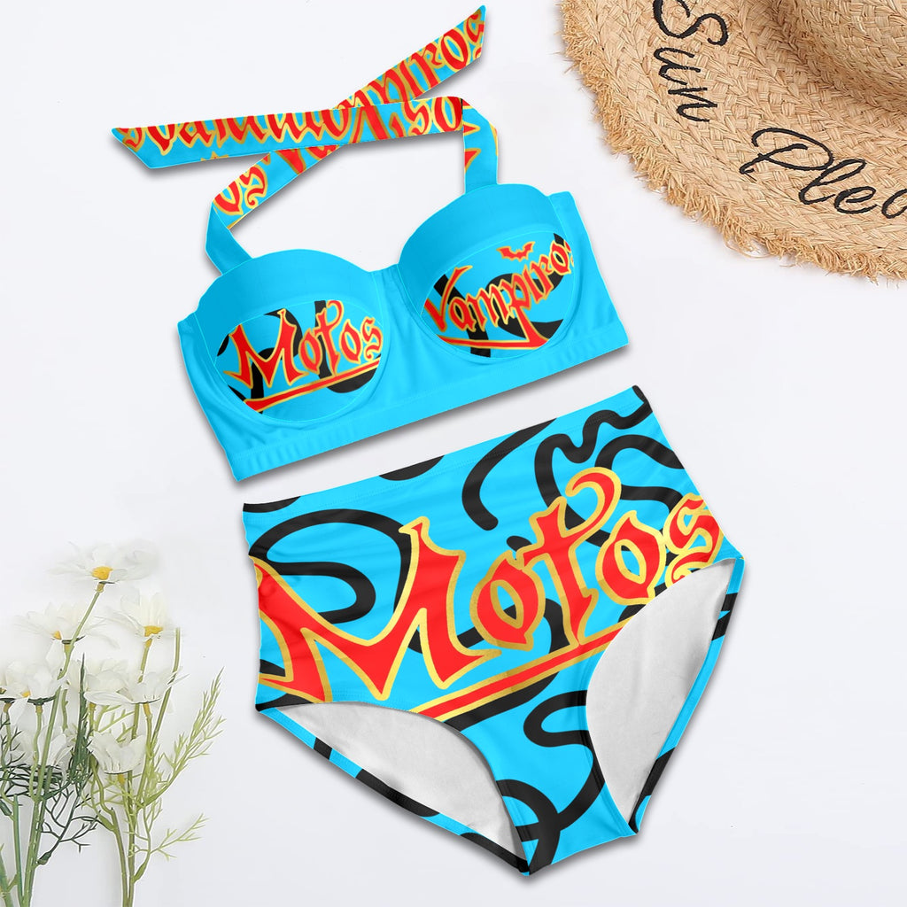 All-Over Print Women's High-Waisted Halter Bikini Set