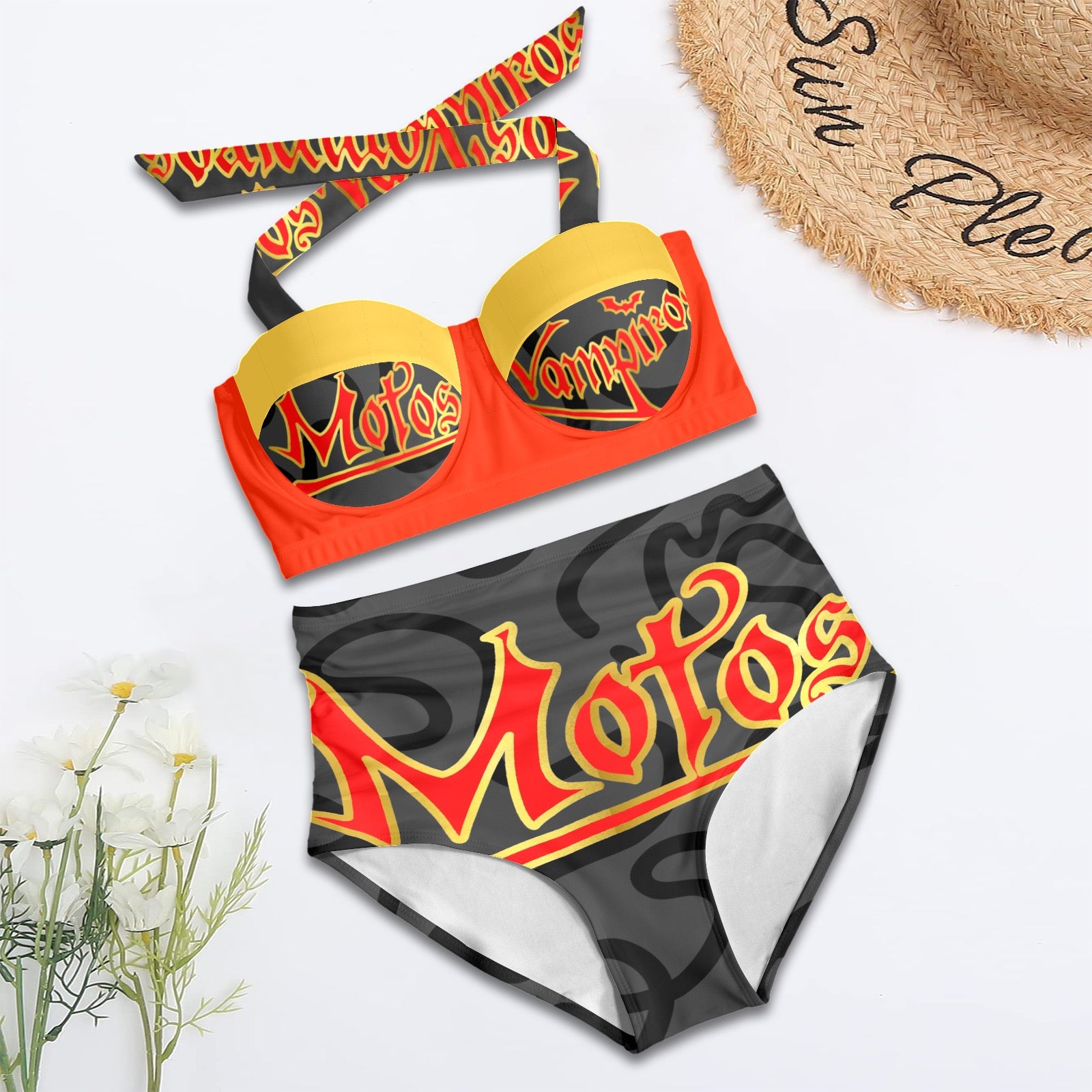 All-Over Print Women's High-Waisted Halter Bikini Set