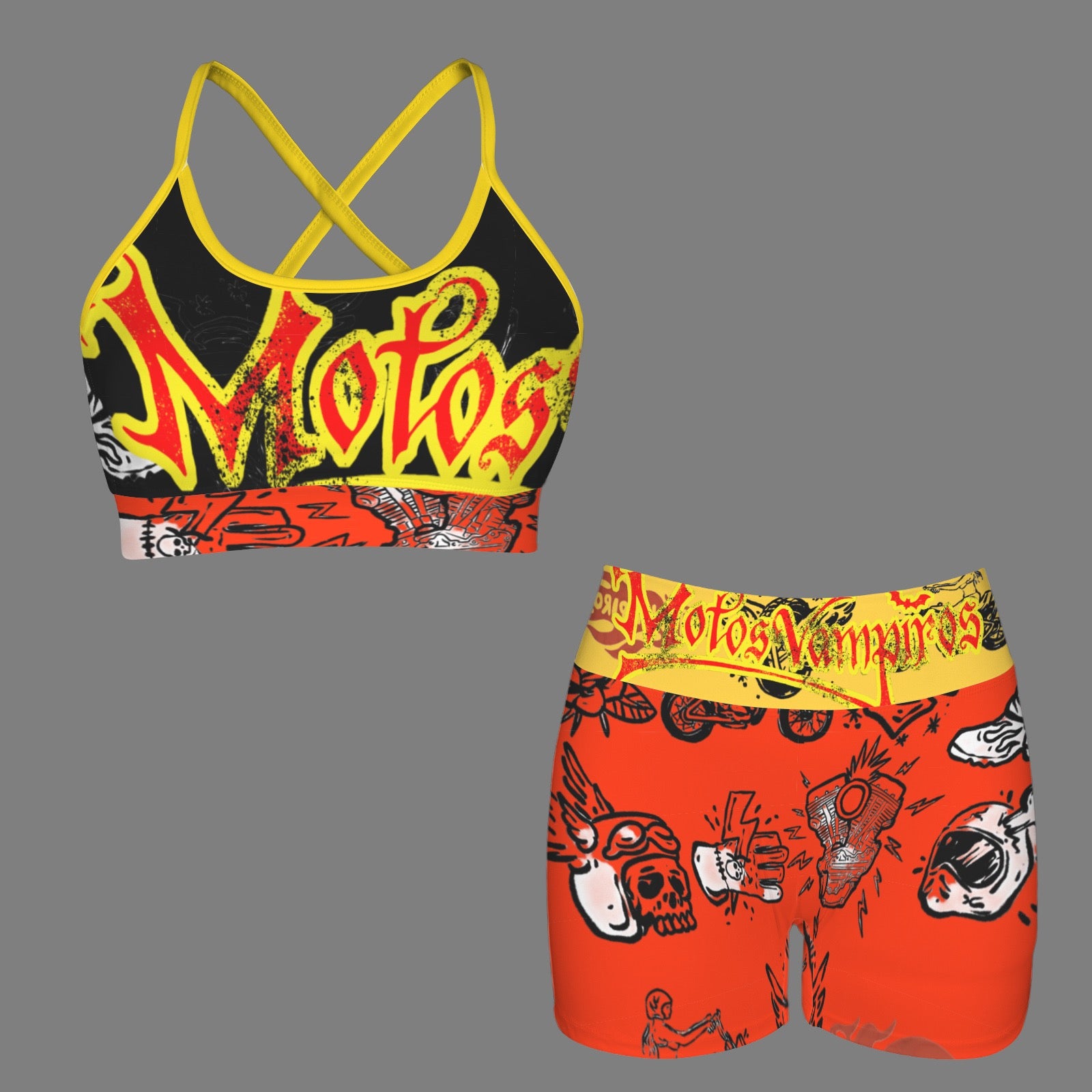 Custom Personalized Strappy Back Sports Bra & High Waist Shorts Sports Set