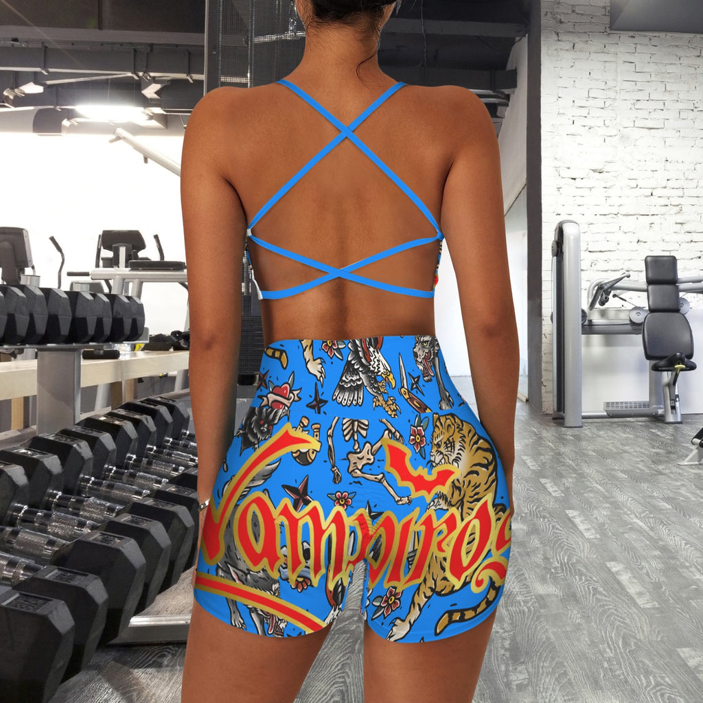 Strappy Back Sports Bra & High Waist Shorts Sports Set