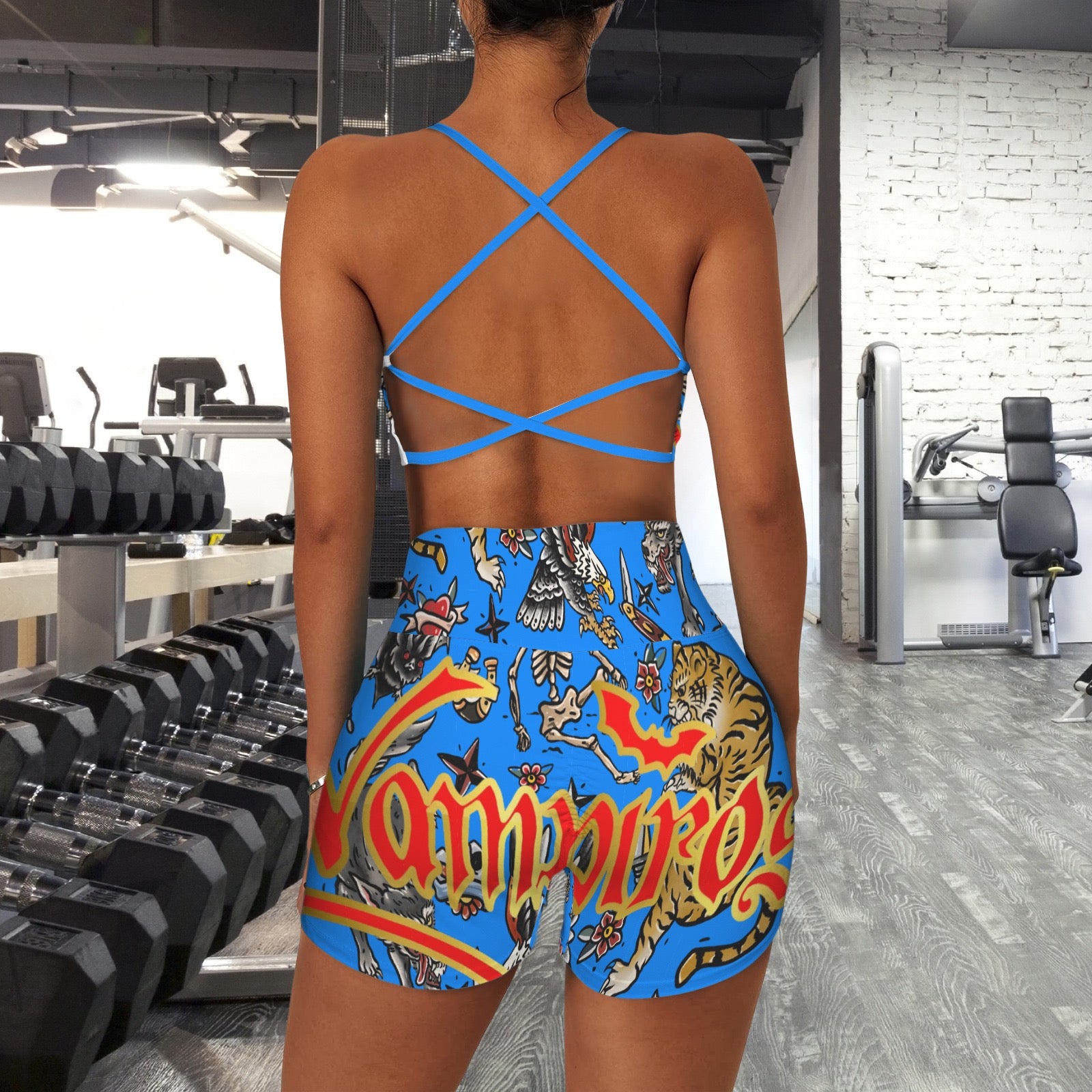 Strappy Back Sports Bra & High Waist Shorts Sports Set