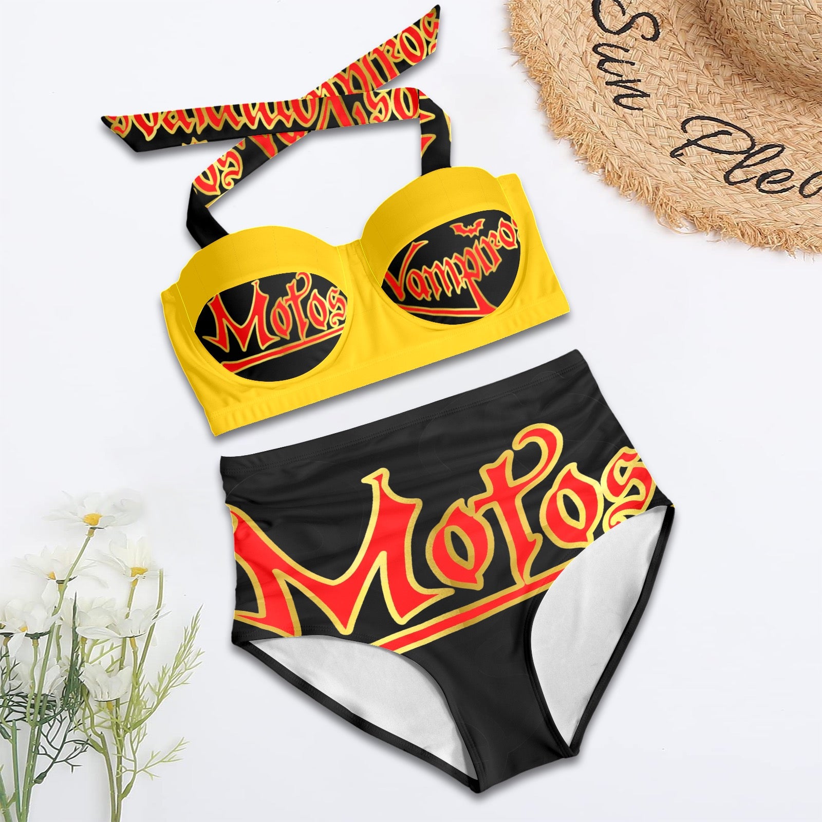 All-Over Print Women's High-Waisted Halter Bikini Set