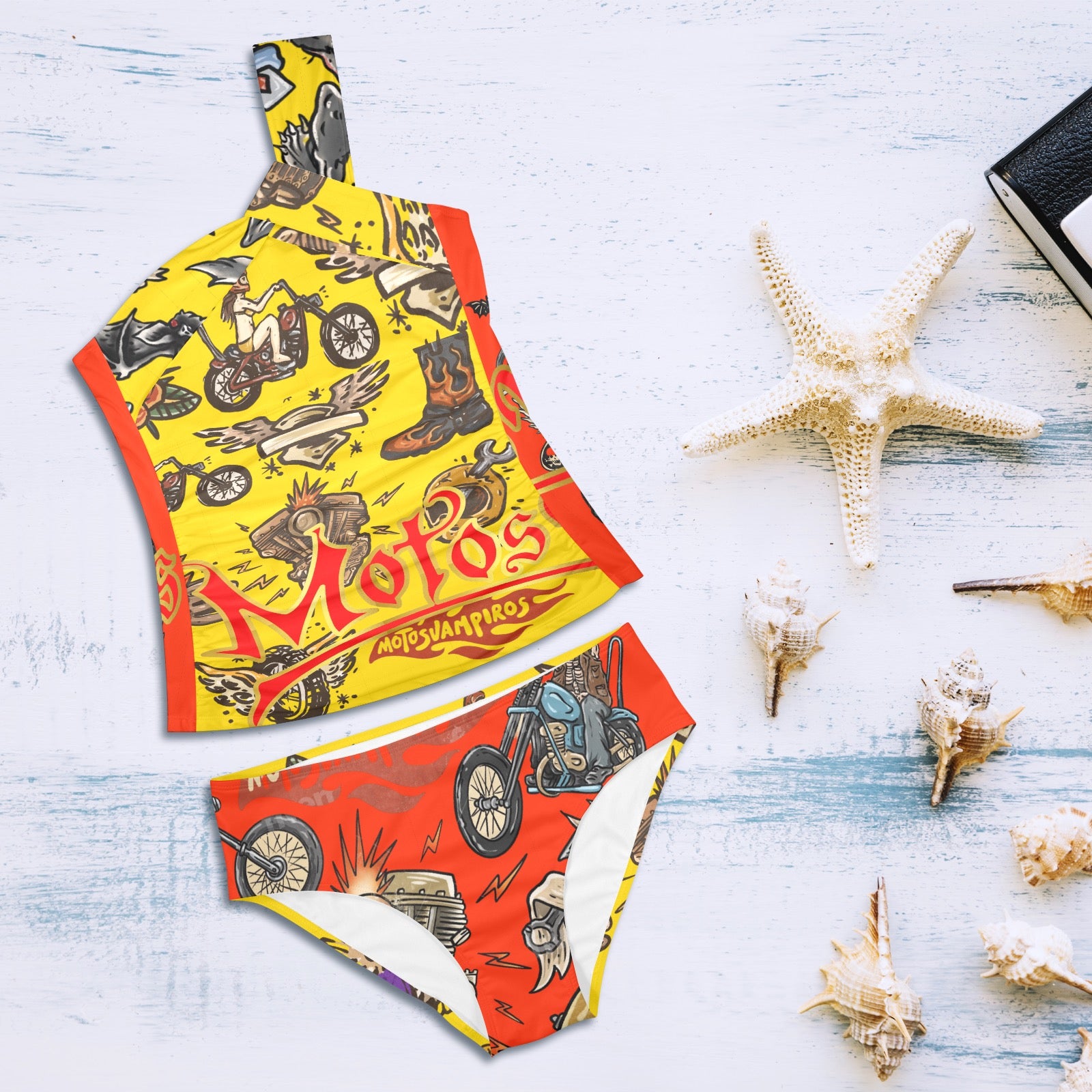 All-Over Print Women's One-Shoulder Bikini Set