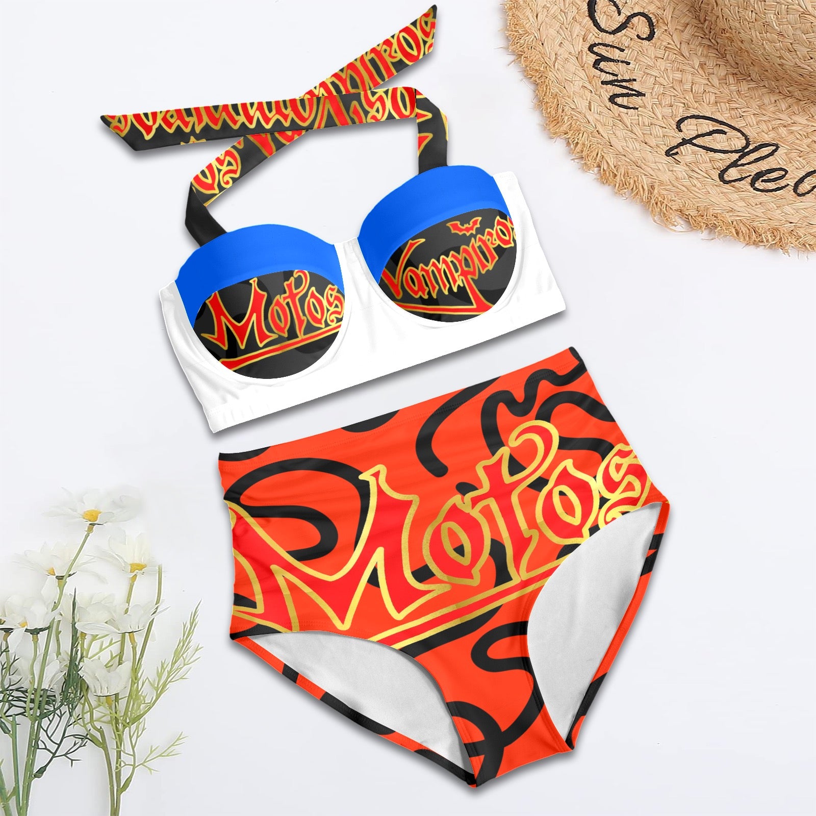 All-Over Print Women's High-Waisted Halter Bikini Set