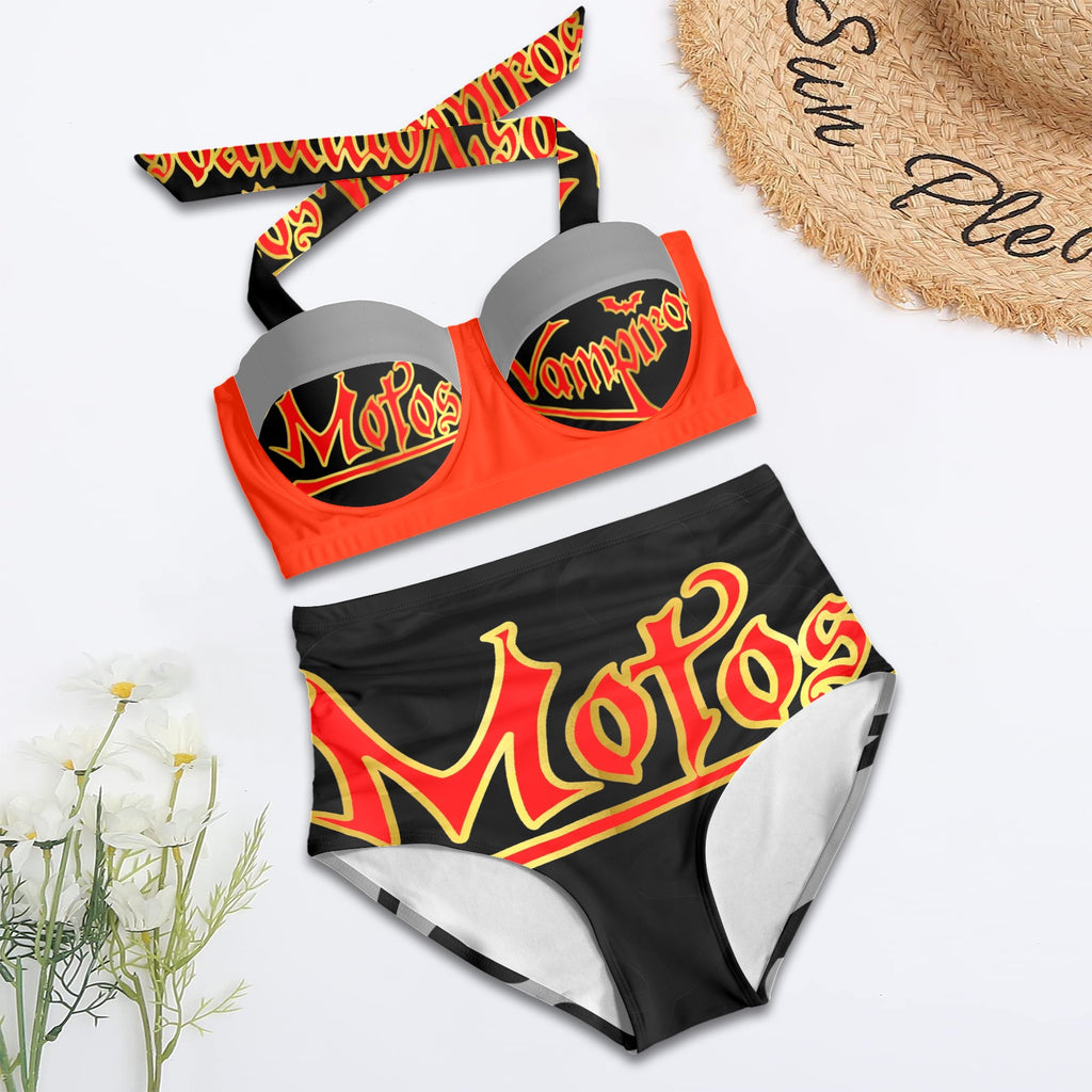 All-Over Print Women's High-Waisted Halter Bikini Set