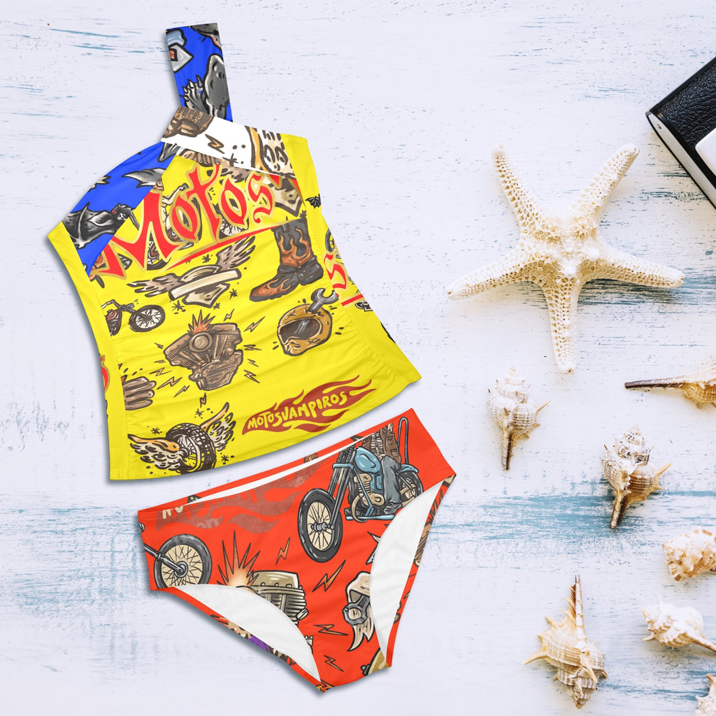 All-Over Print Women's One-Shoulder Bikini Set