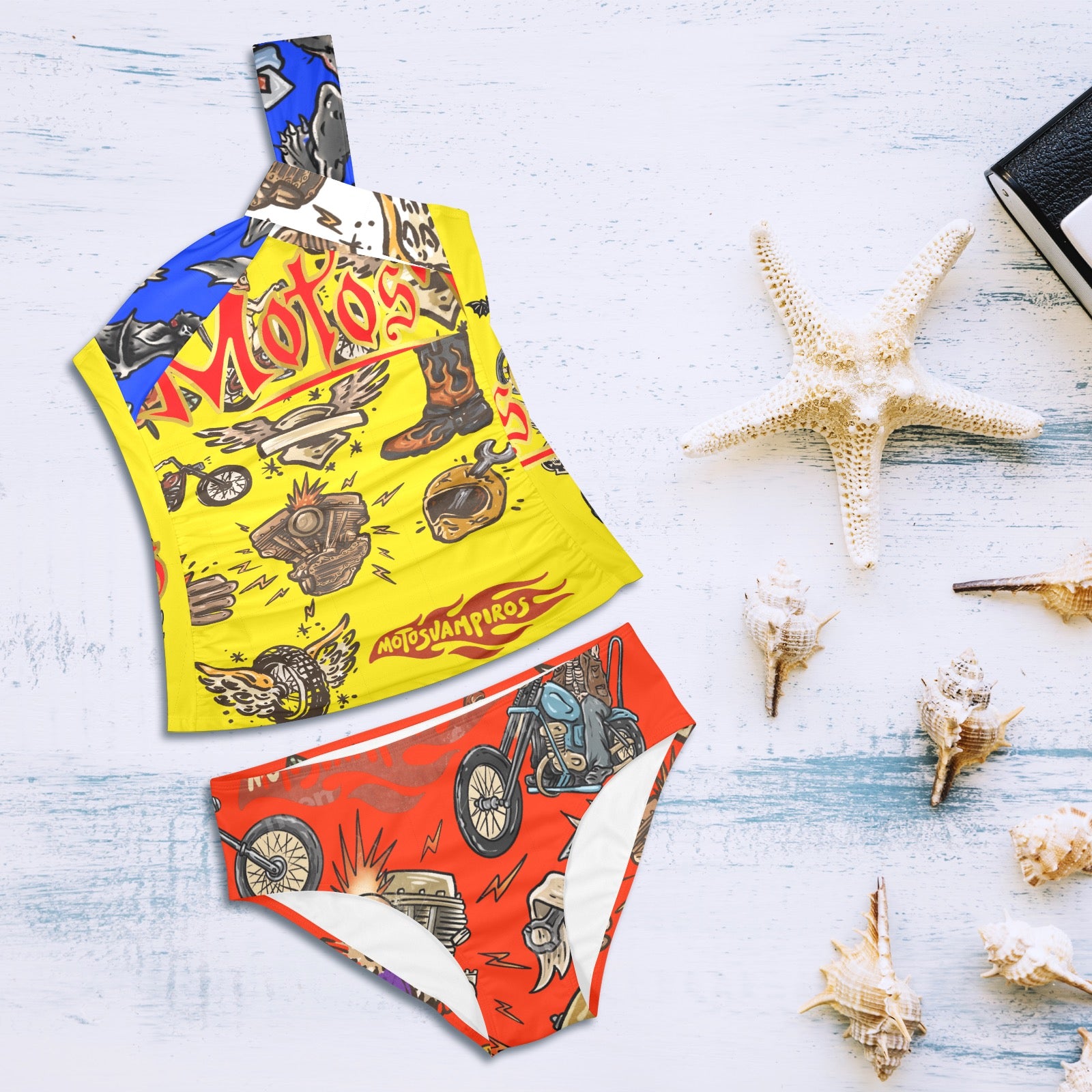 All-Over Print Women's One-Shoulder Bikini Set