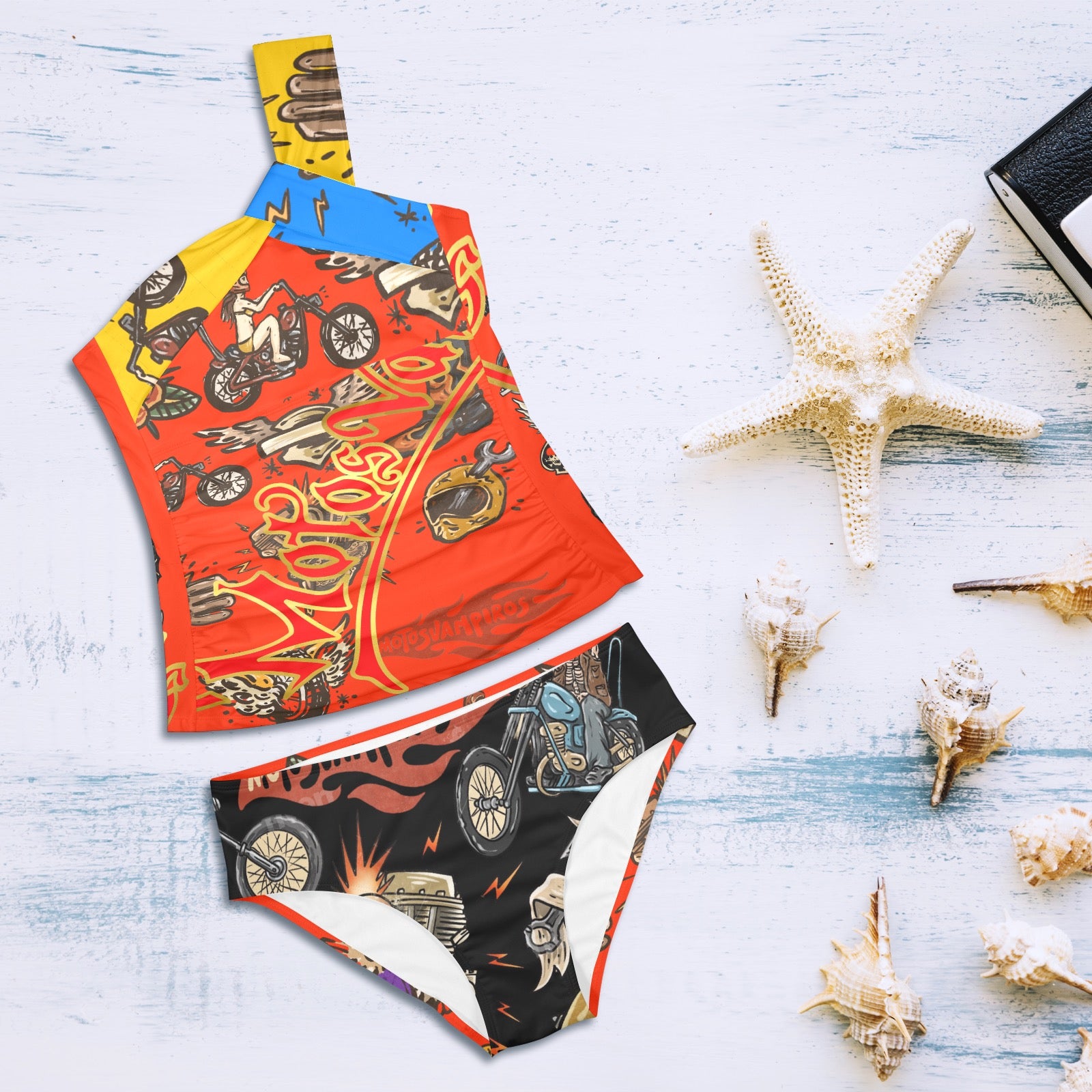 All-Over Print Women's One-Shoulder Bikini Set