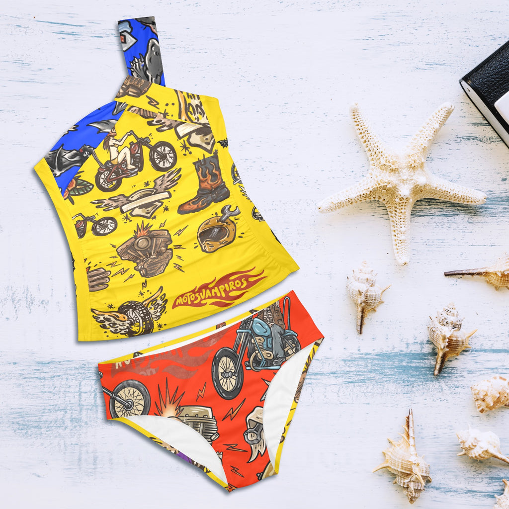 All-Over Print Women's One-Shoulder Bikini Set