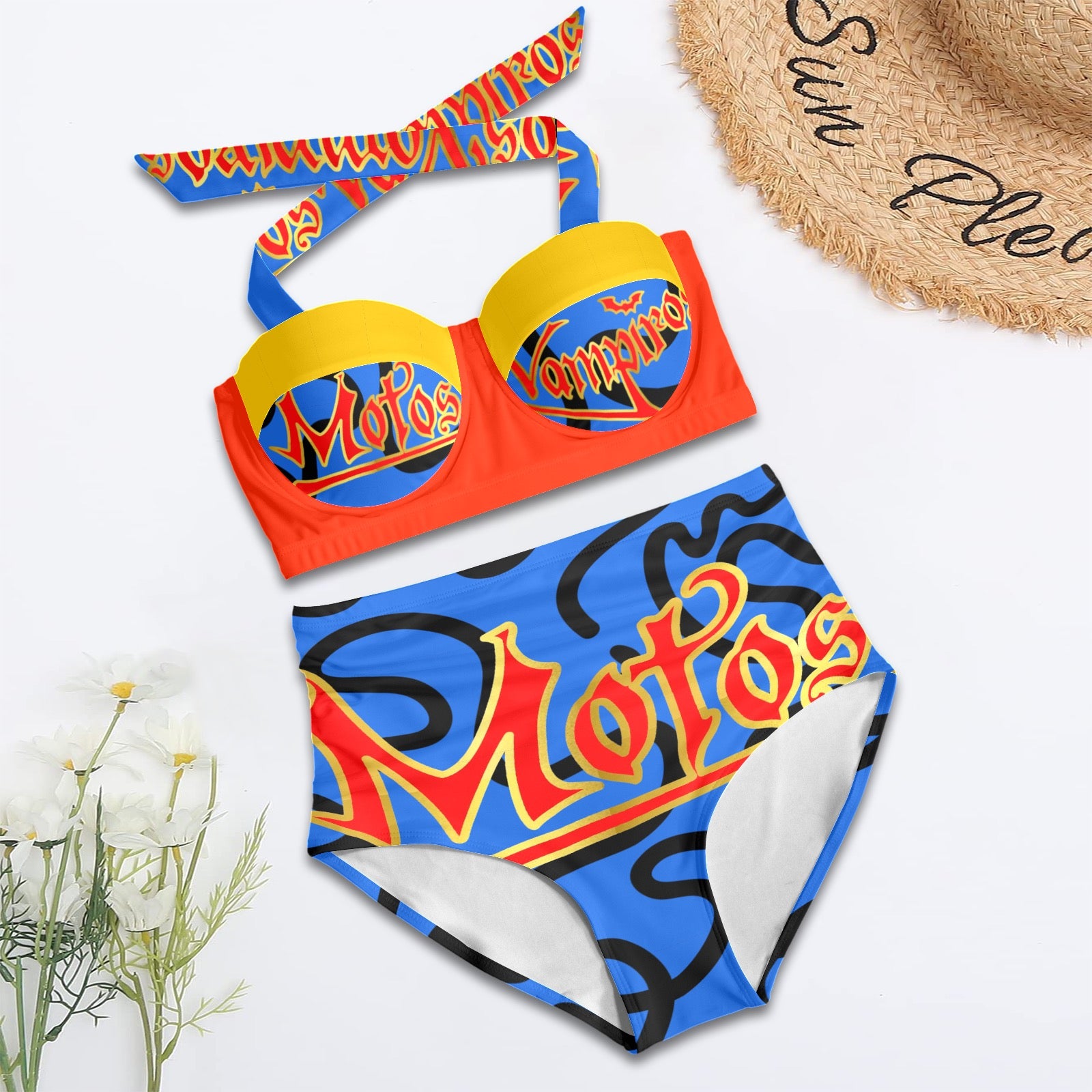 All-Over Print Women's High-Waisted Halter Bikini Set