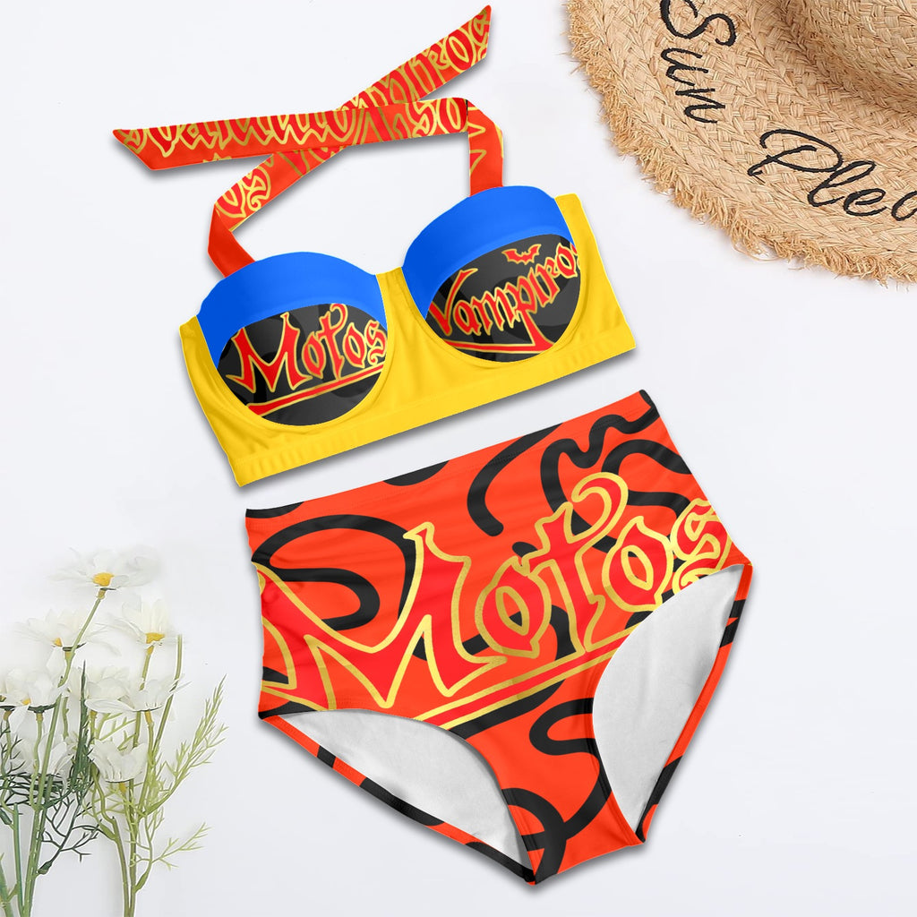 All-Over Print Women's High-Waisted Halter Bikini Set