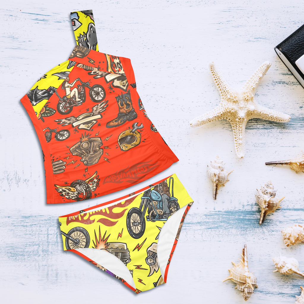 All-Over Print Women's One-Shoulder Bikini Set