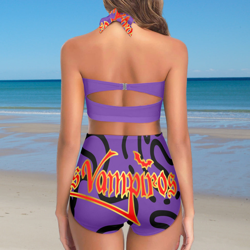 All-Over Print Women's High-Waisted Halter Bikini Set