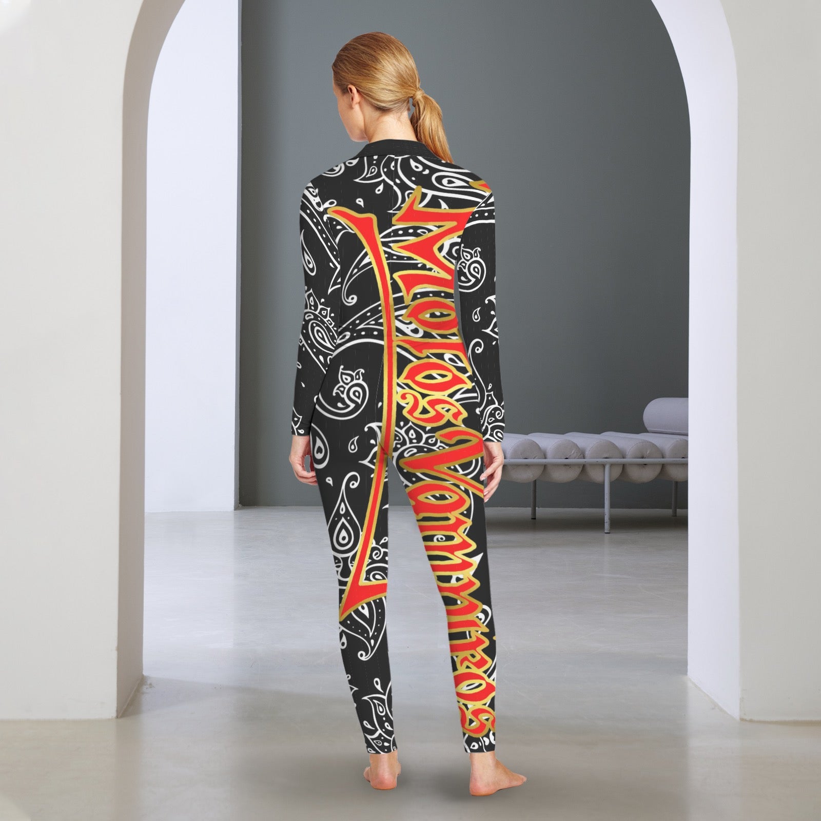 All-Over Print Women's Long Sleeve Skinny Fit Jumpsuit