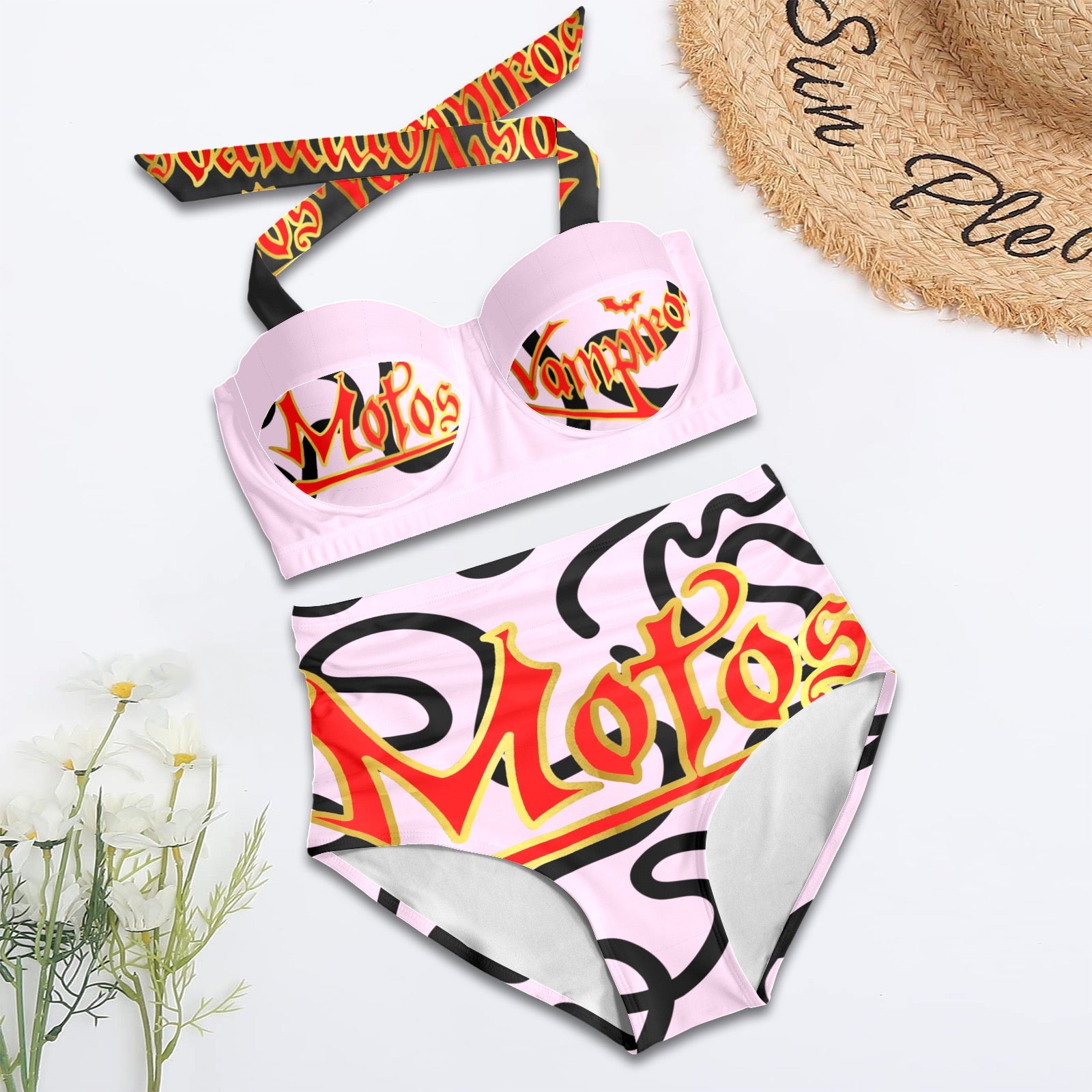 All-Over Print Women's High-Waisted Halter Bikini Set