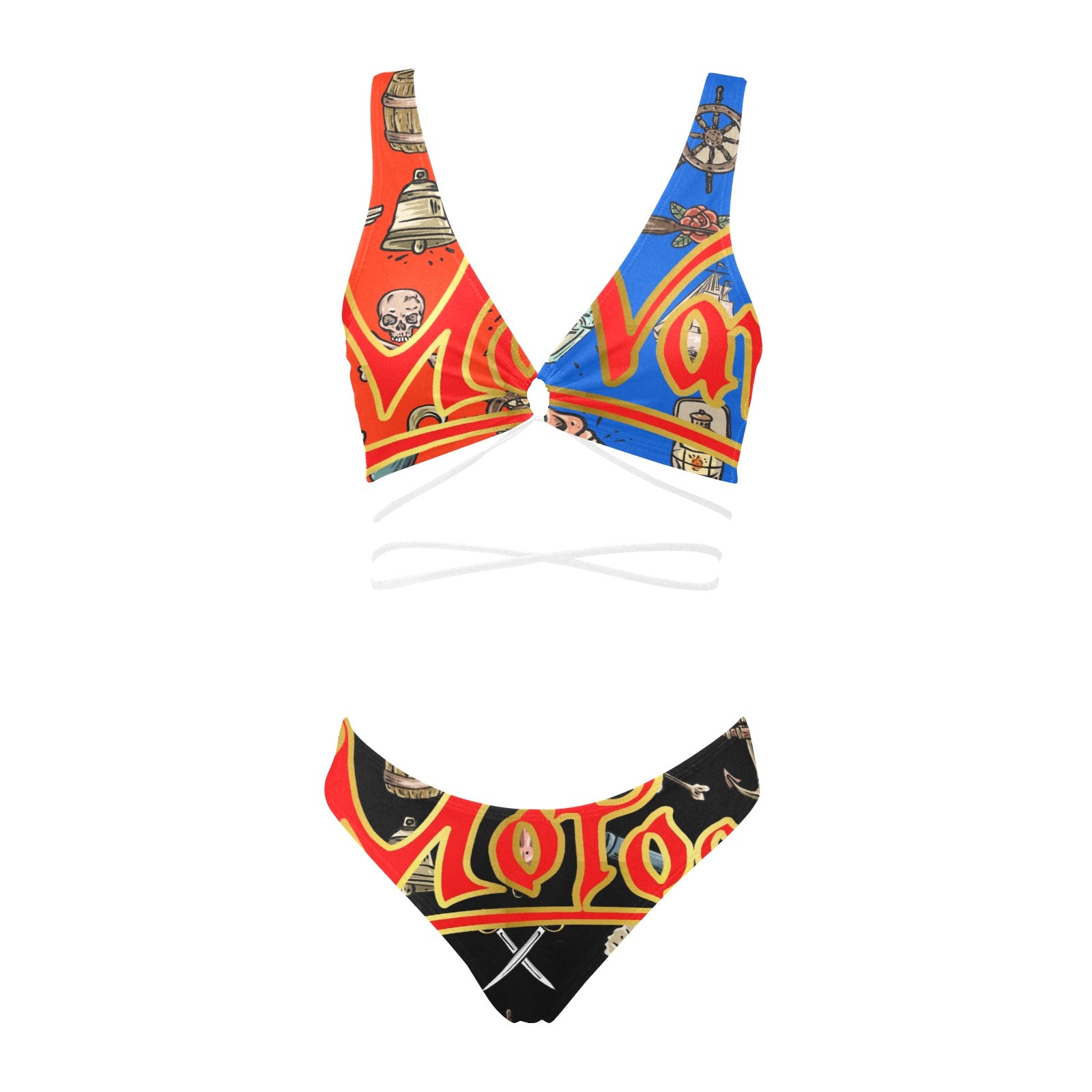 All-Over Print Women Cross String Bikini Set