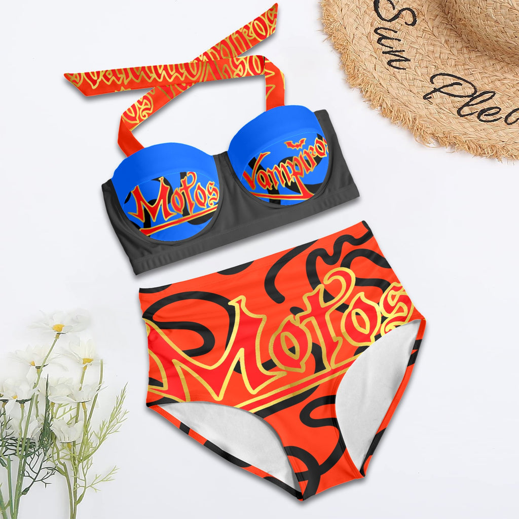 All-Over Print Women's High-Waisted Halter Bikini Set
