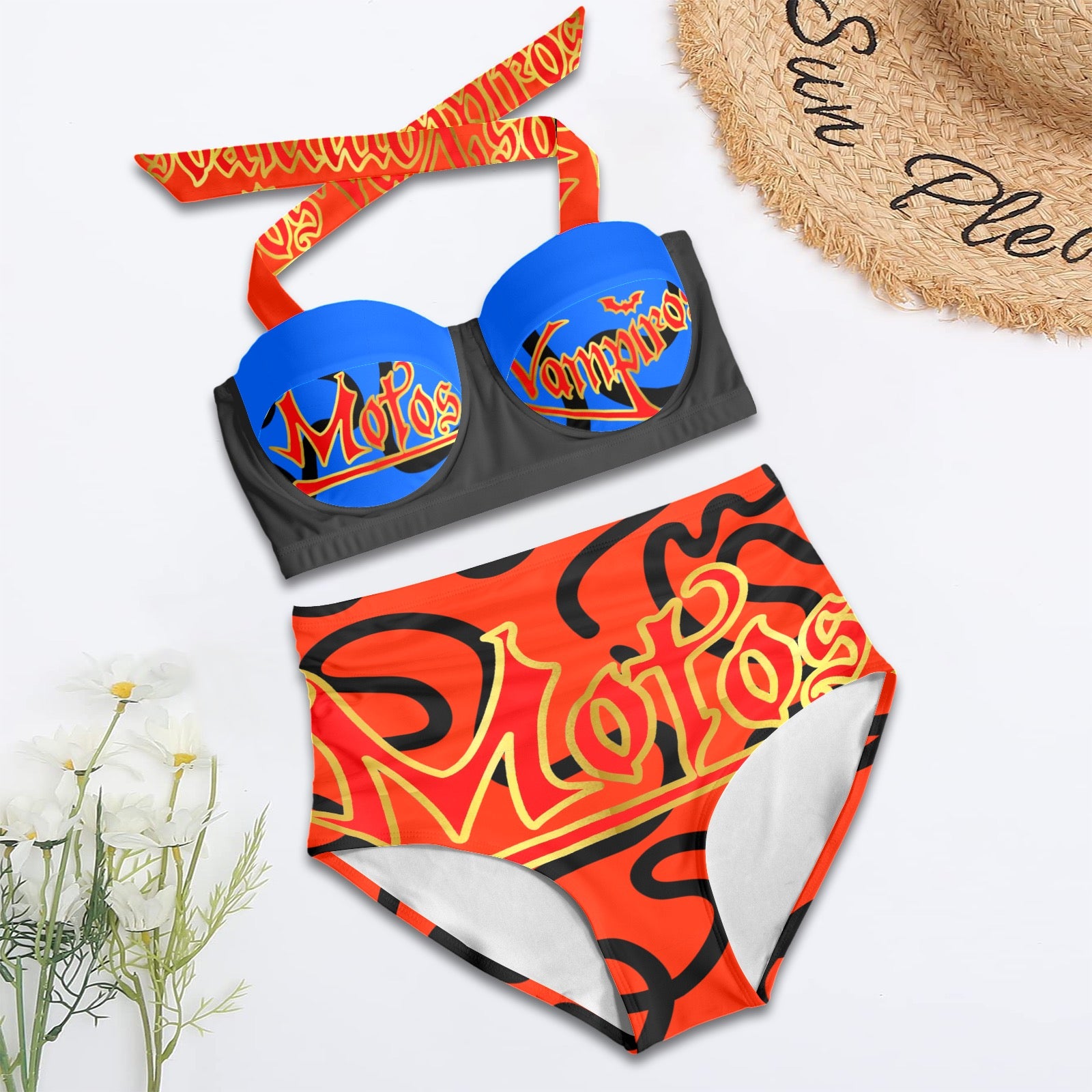 All-Over Print Women's High-Waisted Halter Bikini Set