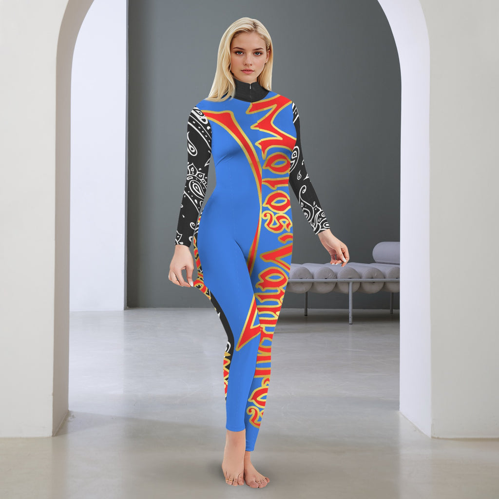 All-Over Print Women's Long Sleeve Skinny Fit Jumpsuit