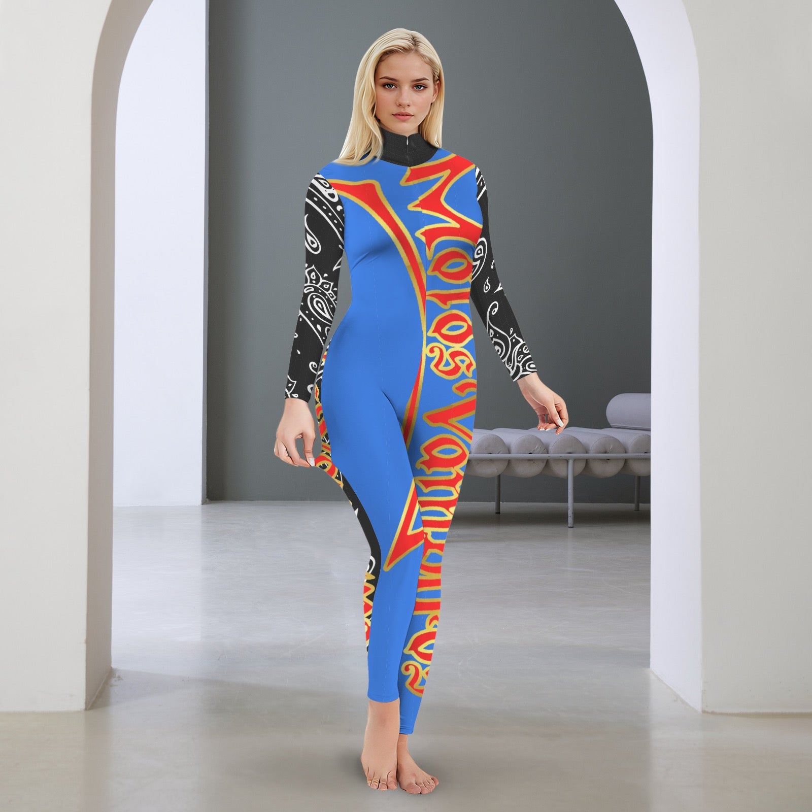 All-Over Print Women's Long Sleeve Skinny Fit Jumpsuit