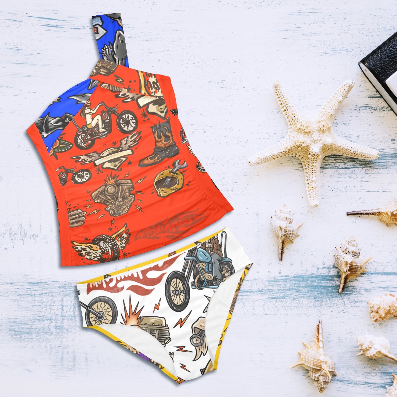 All-Over Print Women's One-Shoulder Bikini Set