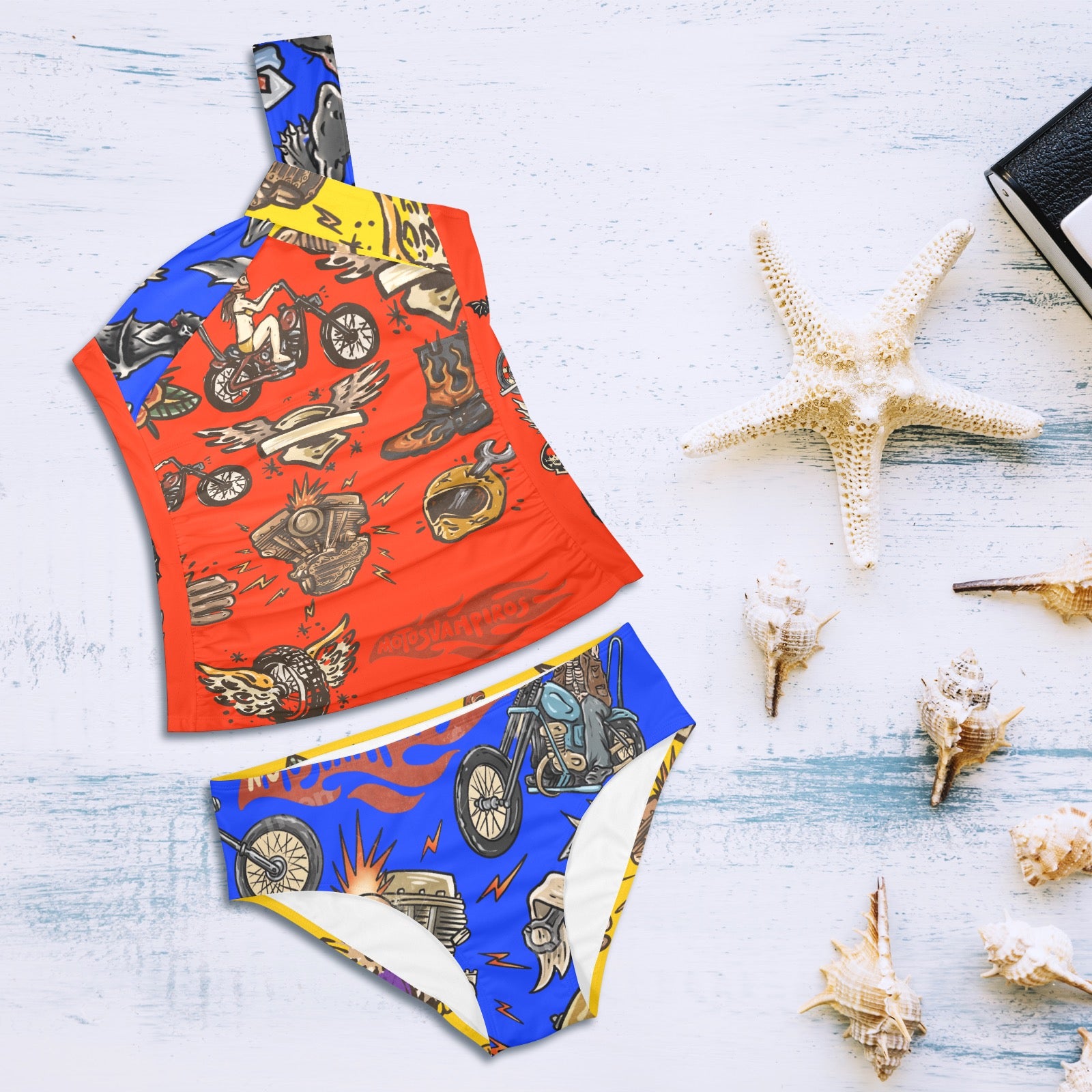 All-Over Print Women's One-Shoulder Bikini Set