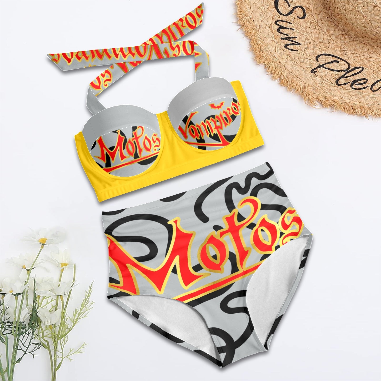 All-Over Print Women's High-Waisted Halter Bikini Set